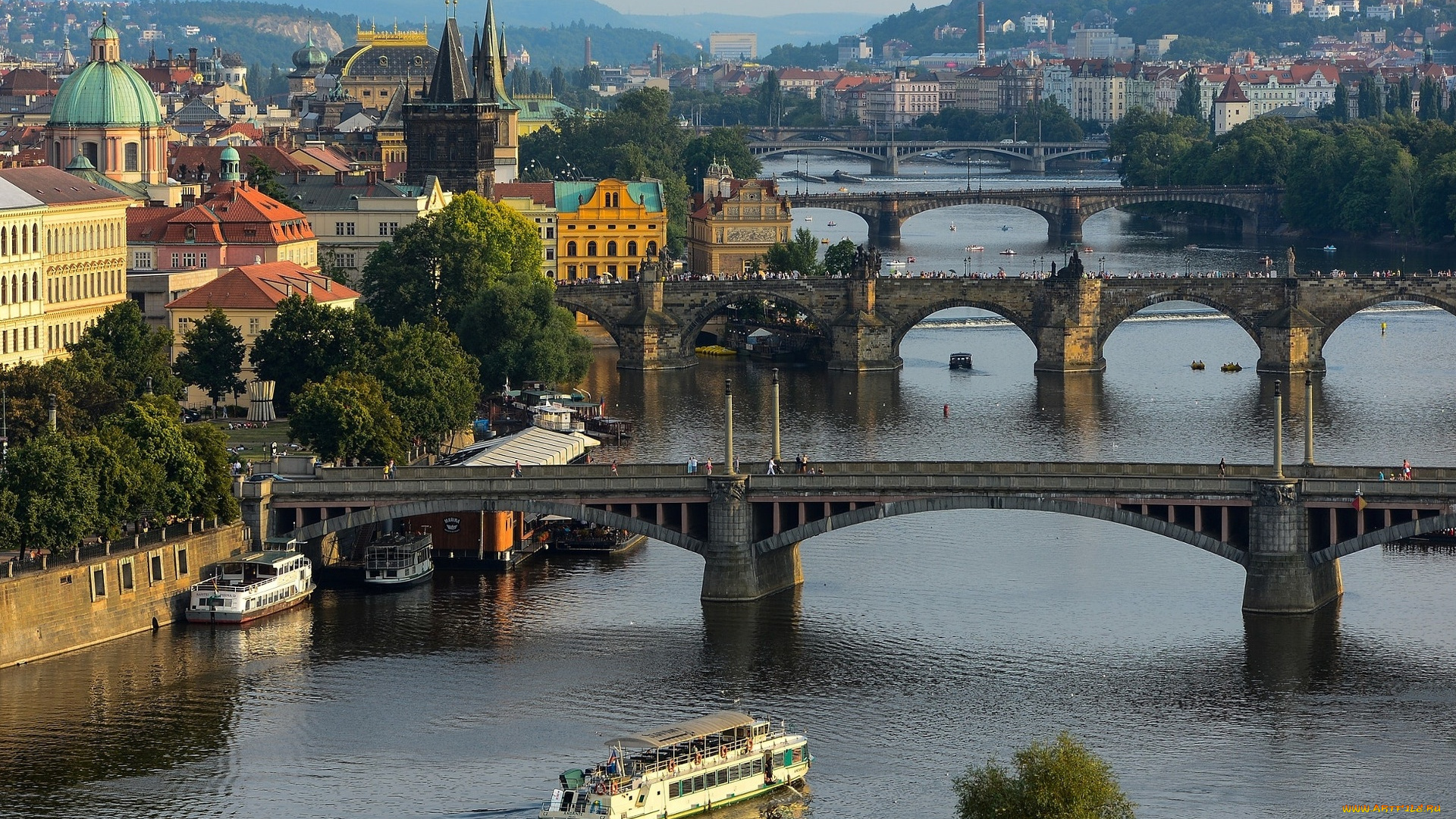 города, прага, , Чехия, мосты, панорама, река, влтава