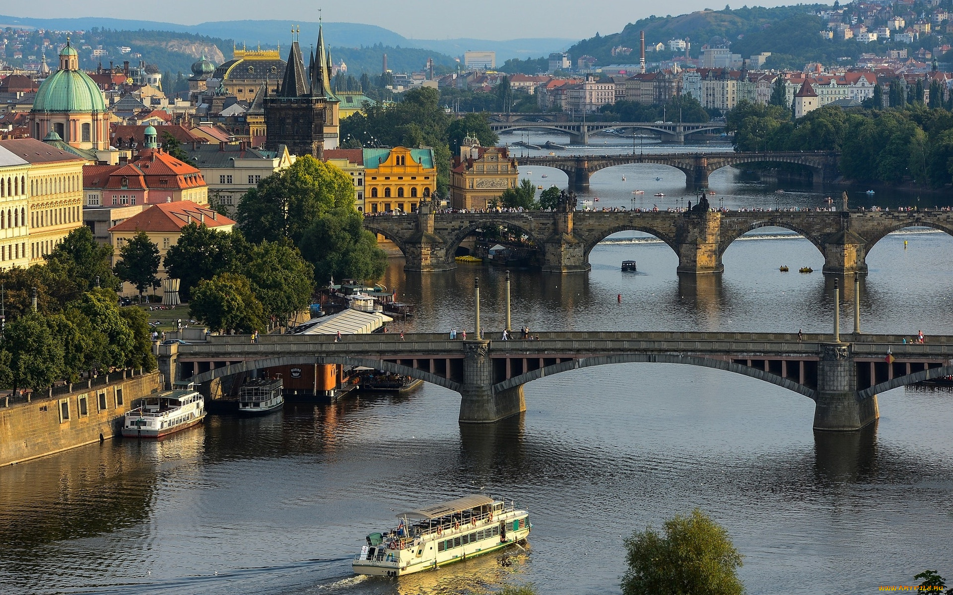 города, прага, , Чехия, мосты, панорама, река, влтава