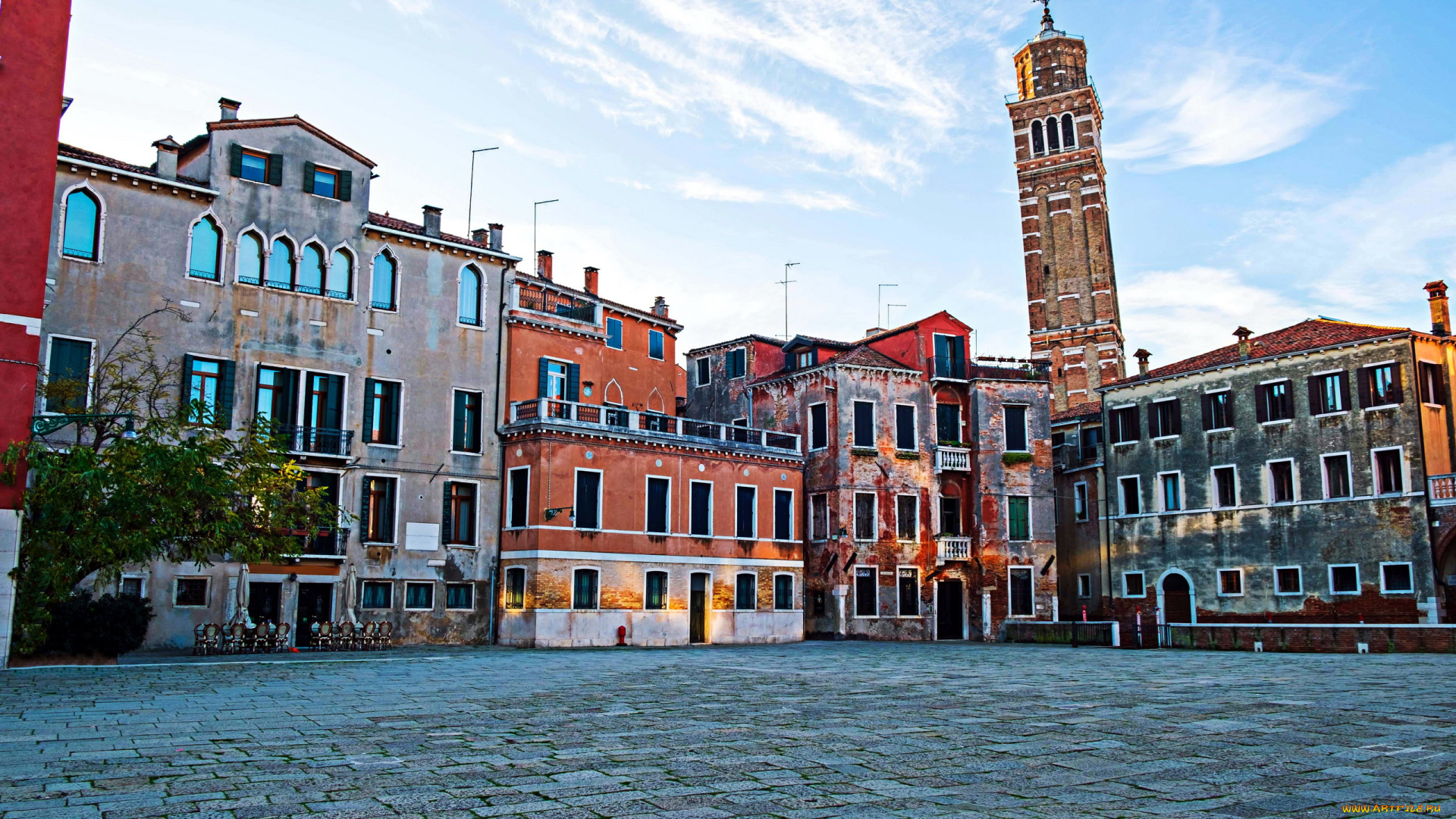 города, венеция, , италия, campanile, of, santo, stefano