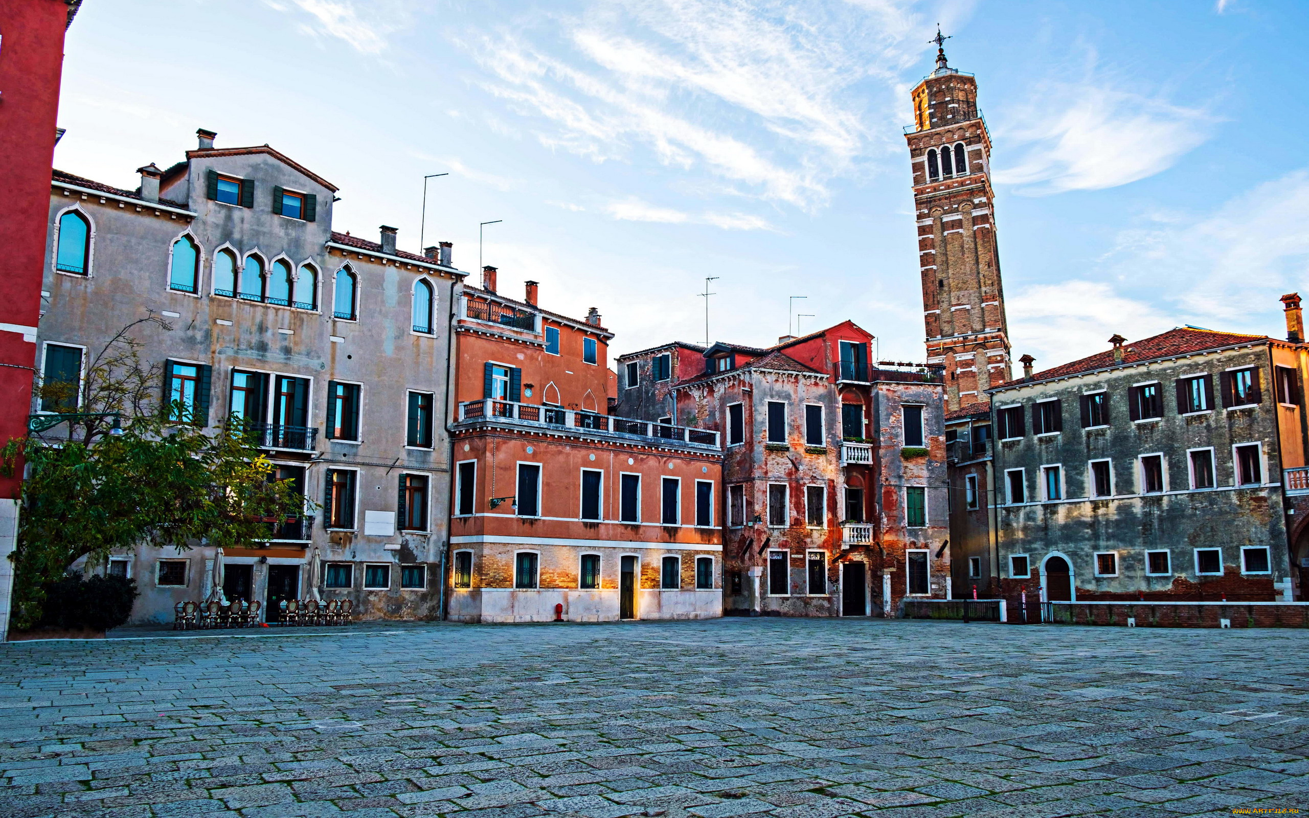 города, венеция, , италия, campanile, of, santo, stefano