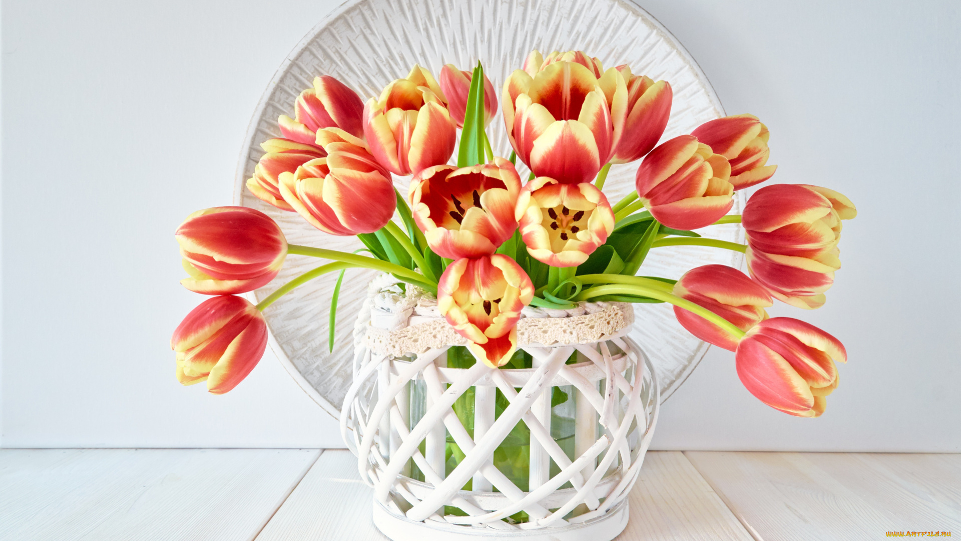 цветы, тюльпаны, ваза, букет