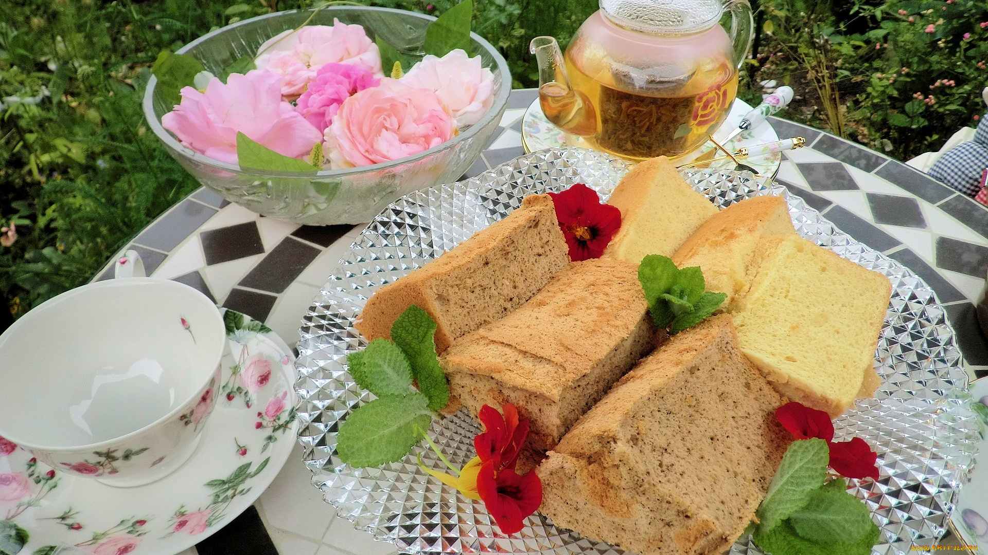 еда, хлеб, выпечка, чай, цветы