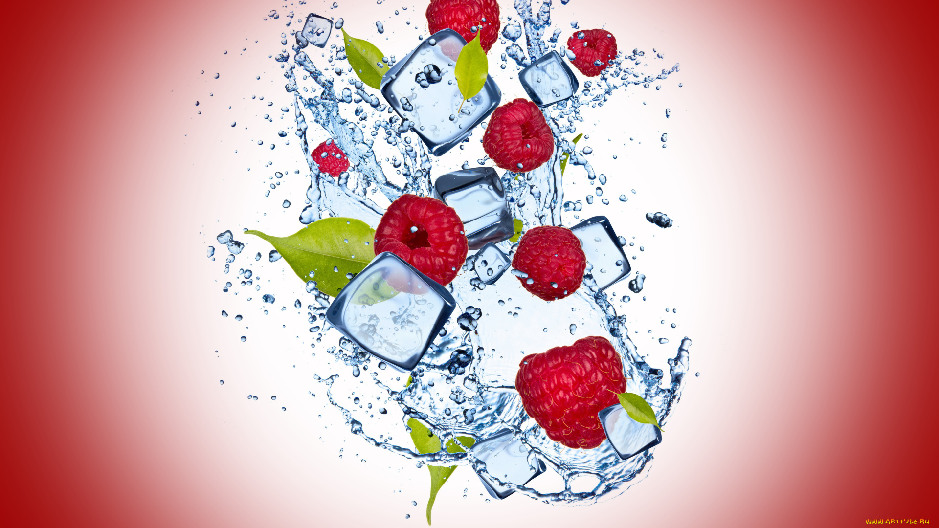 еда, малина, water, ice, cherry, background, raspberry, капли, вода, лед, вишневый, фон, dro