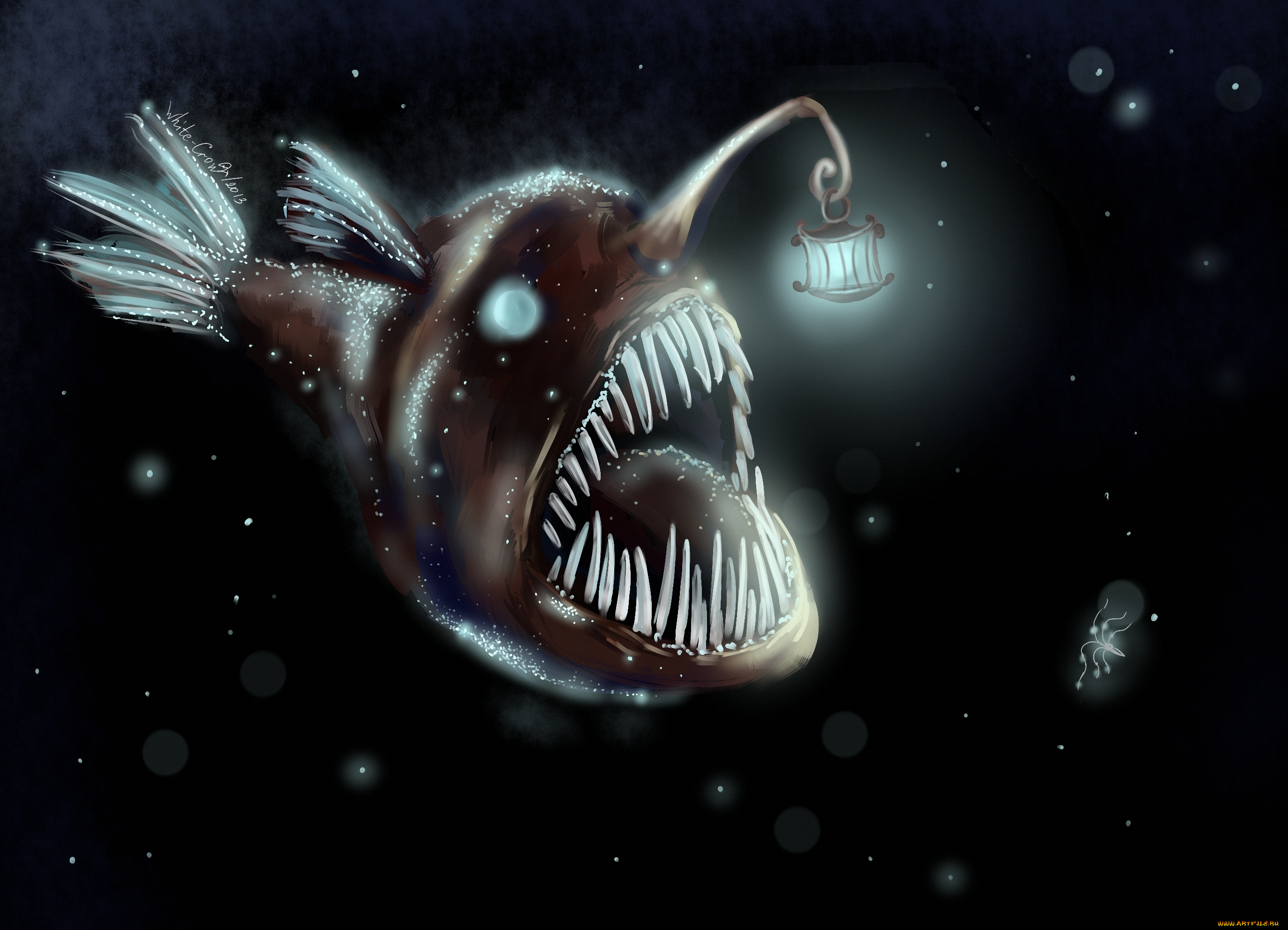 фэнтези, существа, подводный, мир, хищная, рыба, монстр