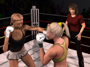 Картинка 3д+графика спорт+ sport бокс девушки взгляд фон ринг