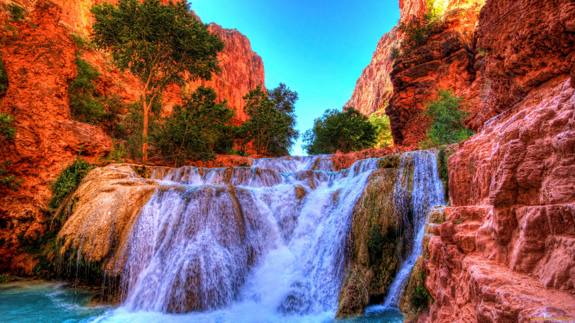 beaver, falls, grand, canyon, national, park, arizona, usa, природа, водопады, beaver, falls, grand, canyon, national, park