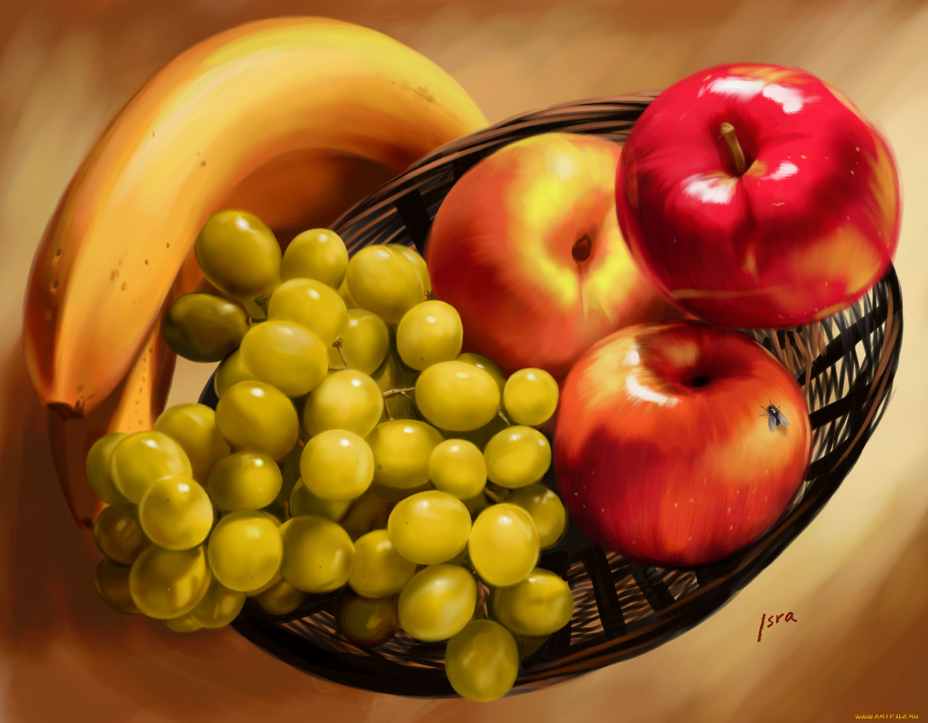 рисованные, еда, виноград, банан, яблоко