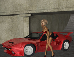 Картинка автомобили 3д автомобиль блондинка юбка девушка