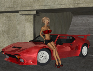 Картинка автомобили 3д юбка блондинка автомобиль девушка