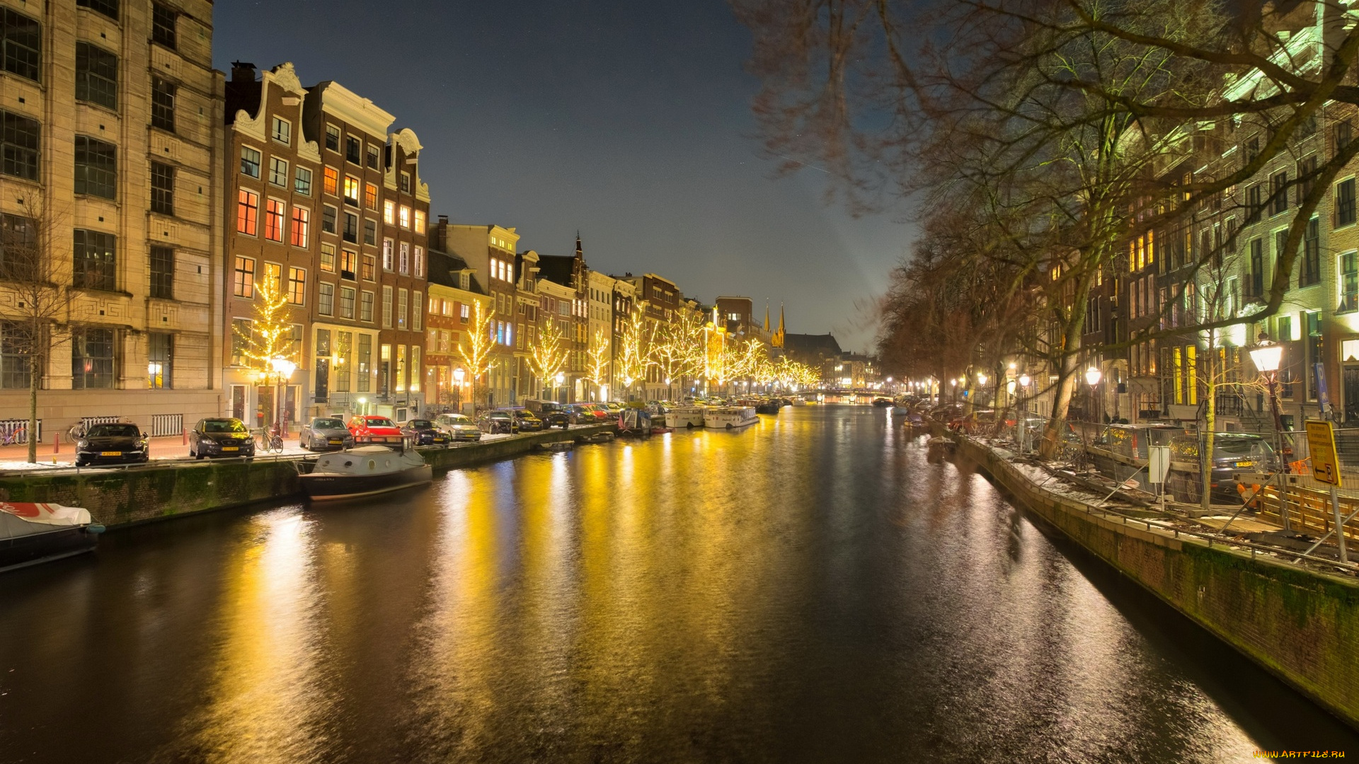 амстердам, города, амстердам, , нидерланды, фонари, здания, машины, катер, водоем