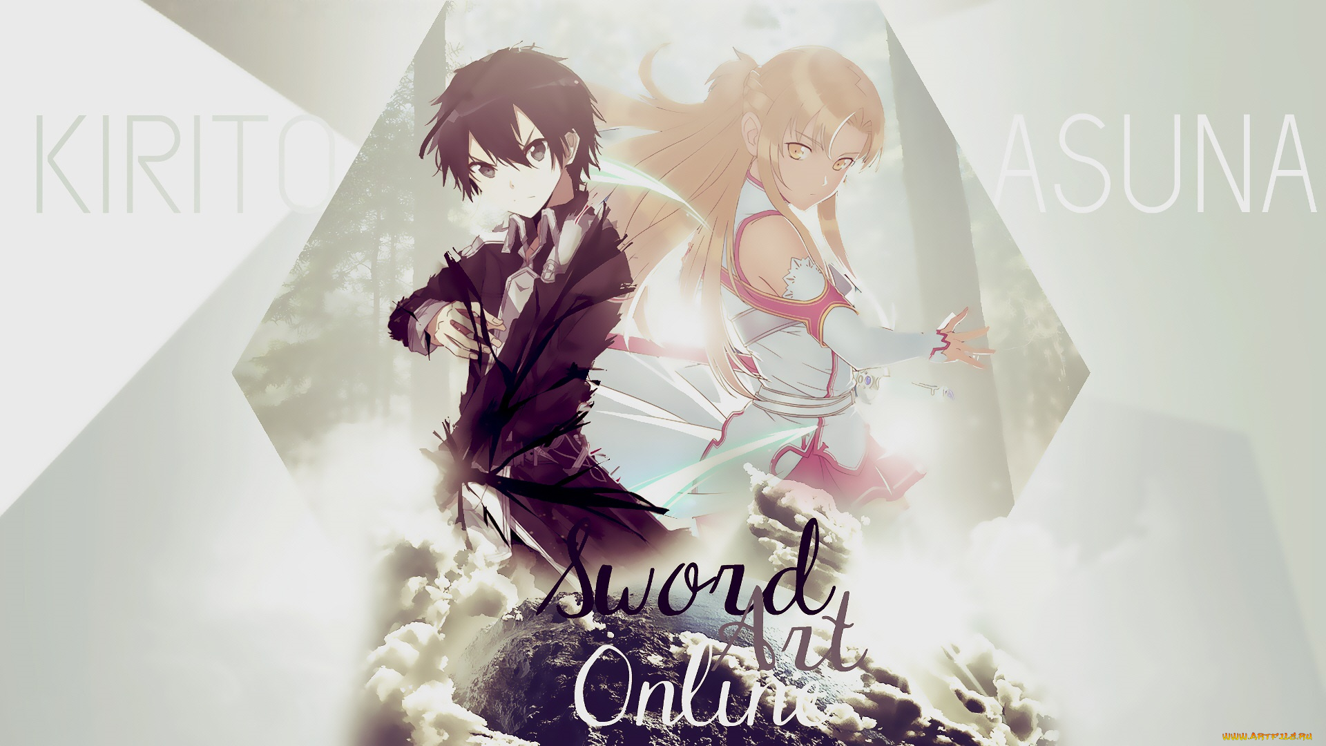аниме, sword, art, online, пара