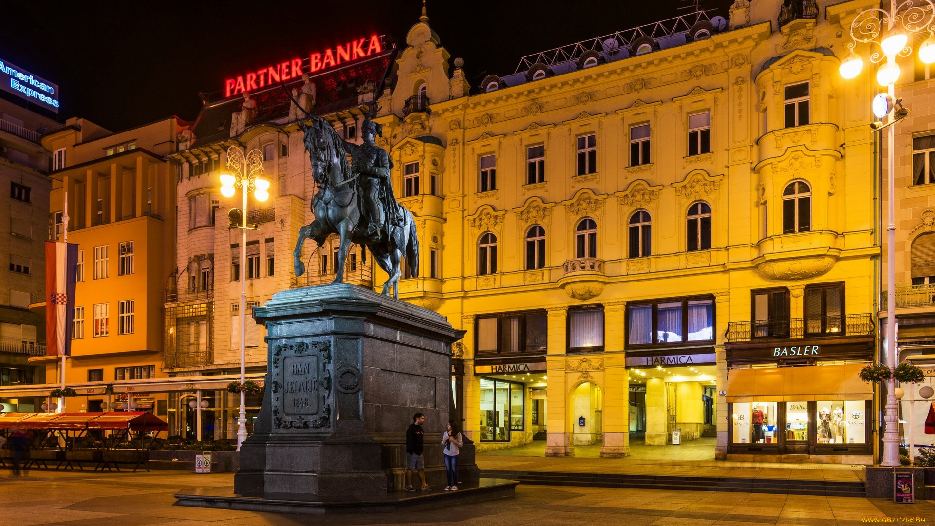 загреб, города, -, улицы, , площади, , набережные, люди, фонари, витрины, памятник, здания