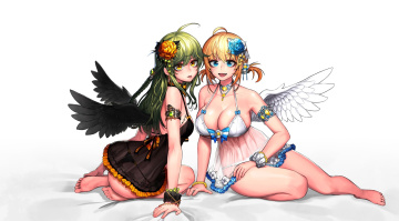 Картинка аниме ангелы +демоны девушки взгляд фон