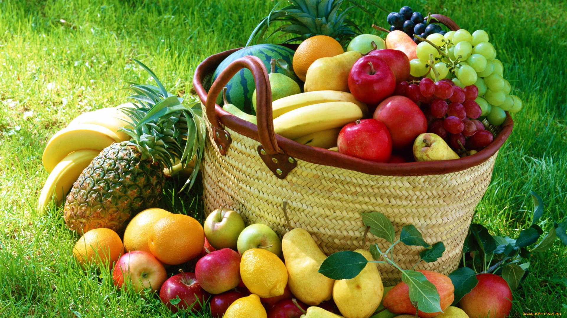 еда, фрукты, , ягоды, лимон, арбуз, бананы, ананас, яблоки, груши