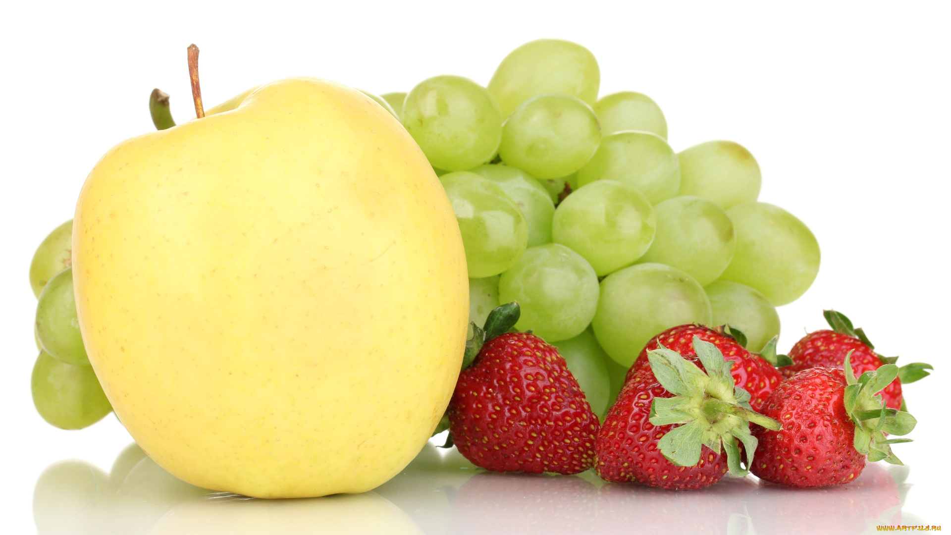 еда, фрукты, ягоды, яблоко, клубника, виноград