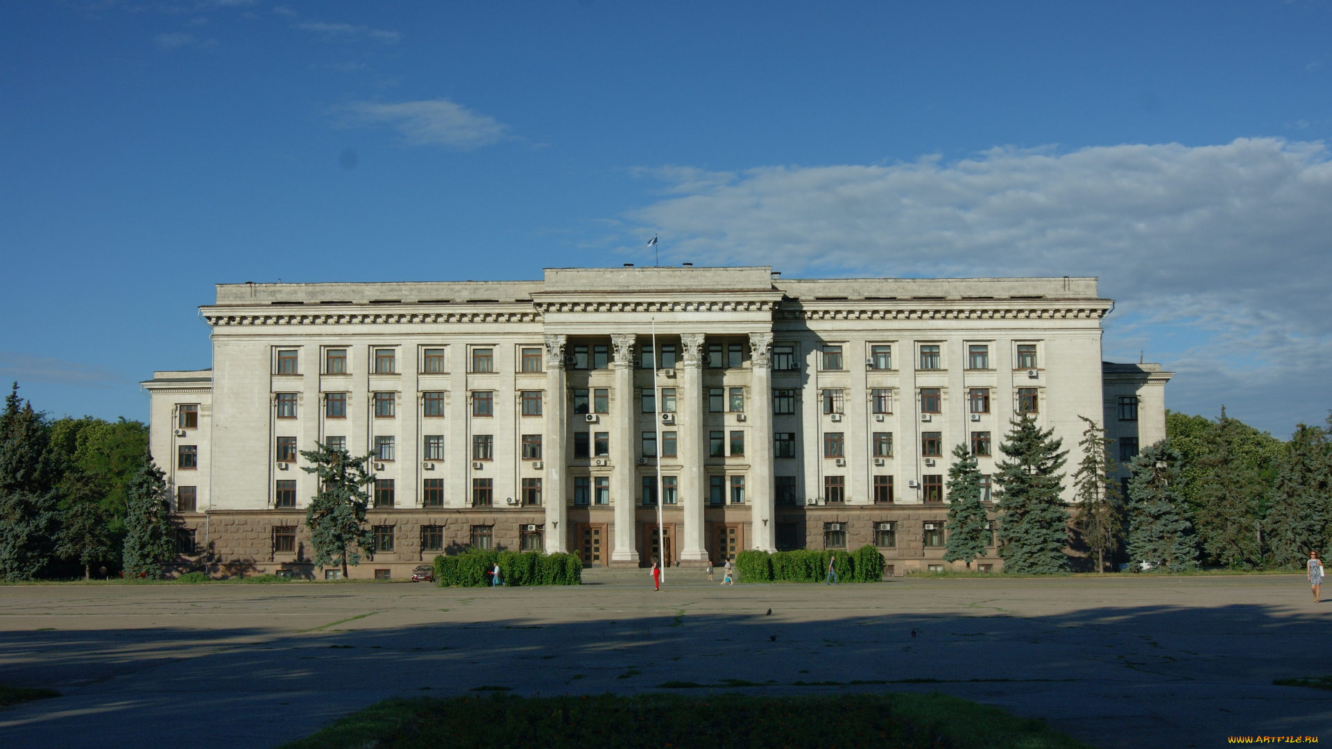 одесса, здание, федерации, профсоюзов, области, города, здания, дома, площадь, облака, небо, деревья