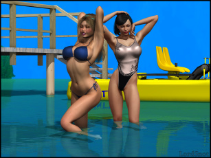 Картинка lordsnot 3д+графика фантазия+ fantasy девушки взгляд фон бикини бассейн