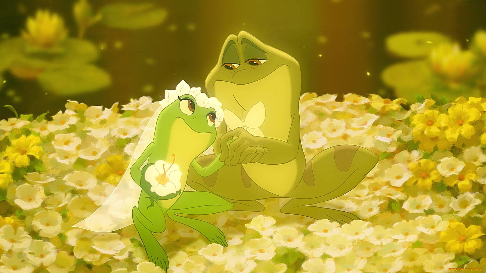 мультфильмы, the, princess, and, the, frog, бабочка, фата, цветы, лягушка