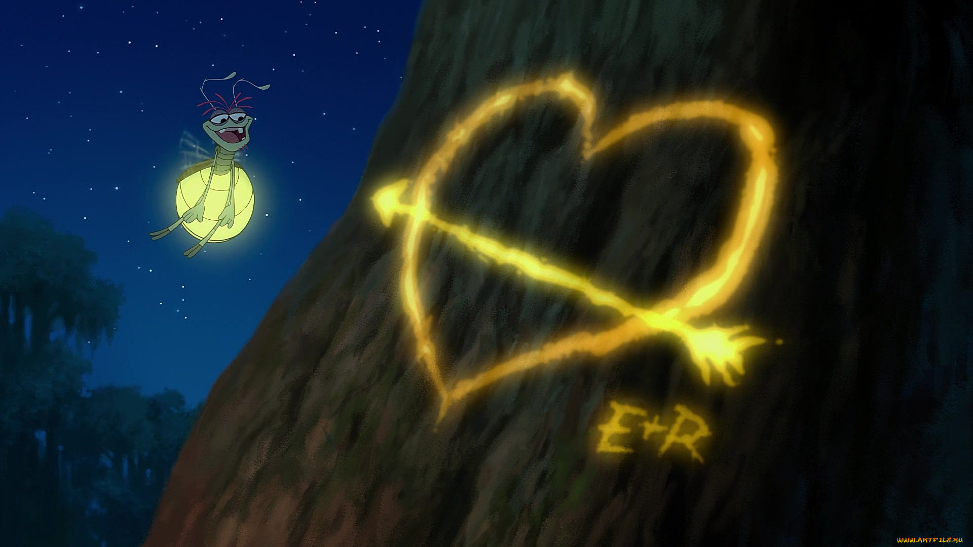 мультфильмы, the, princess, and, the, frog, ночь, звезды, светлячок, сердце