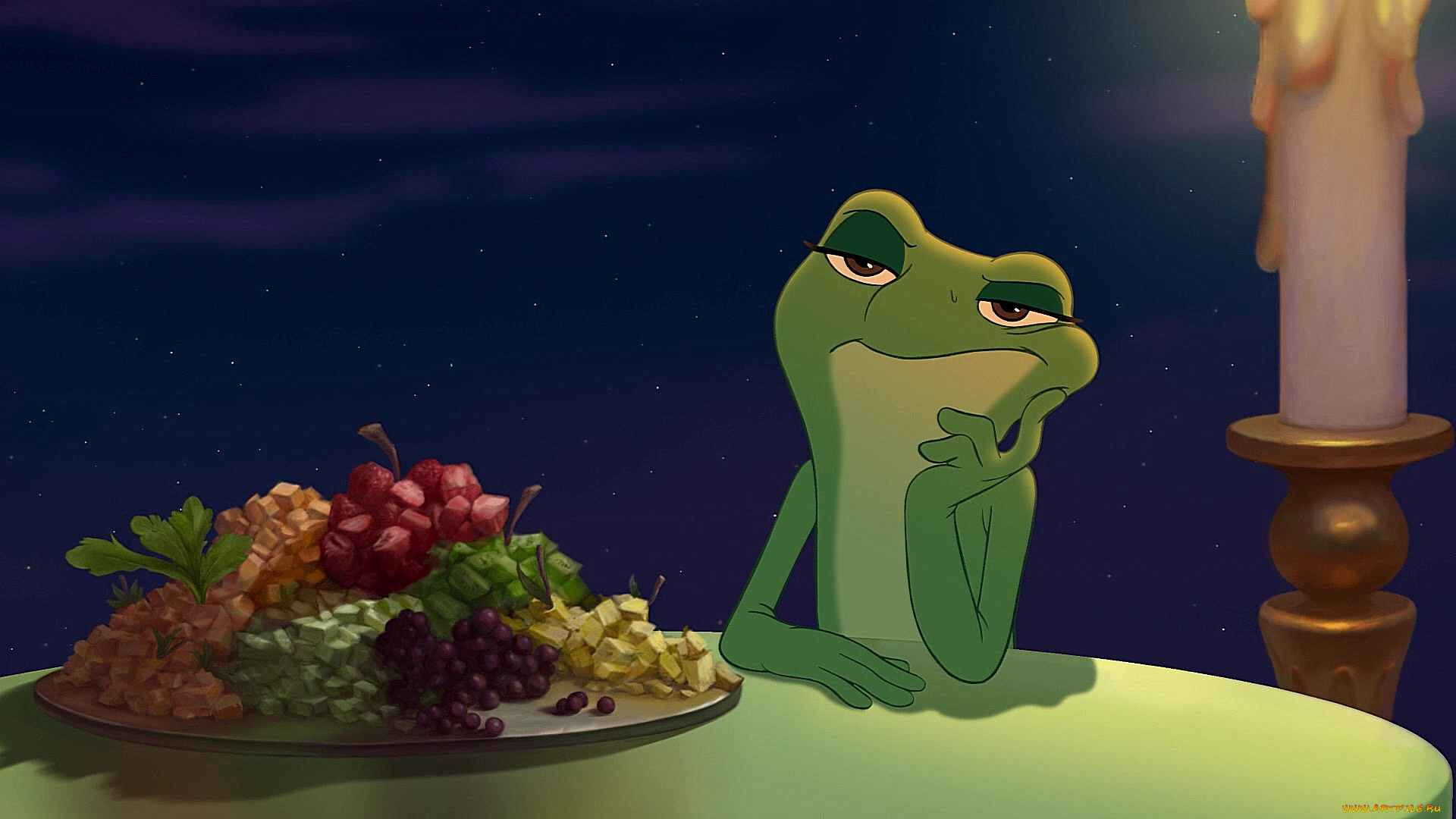 мультфильмы, the, princess, and, the, frog, свеча, овощи, лягушка, полнос