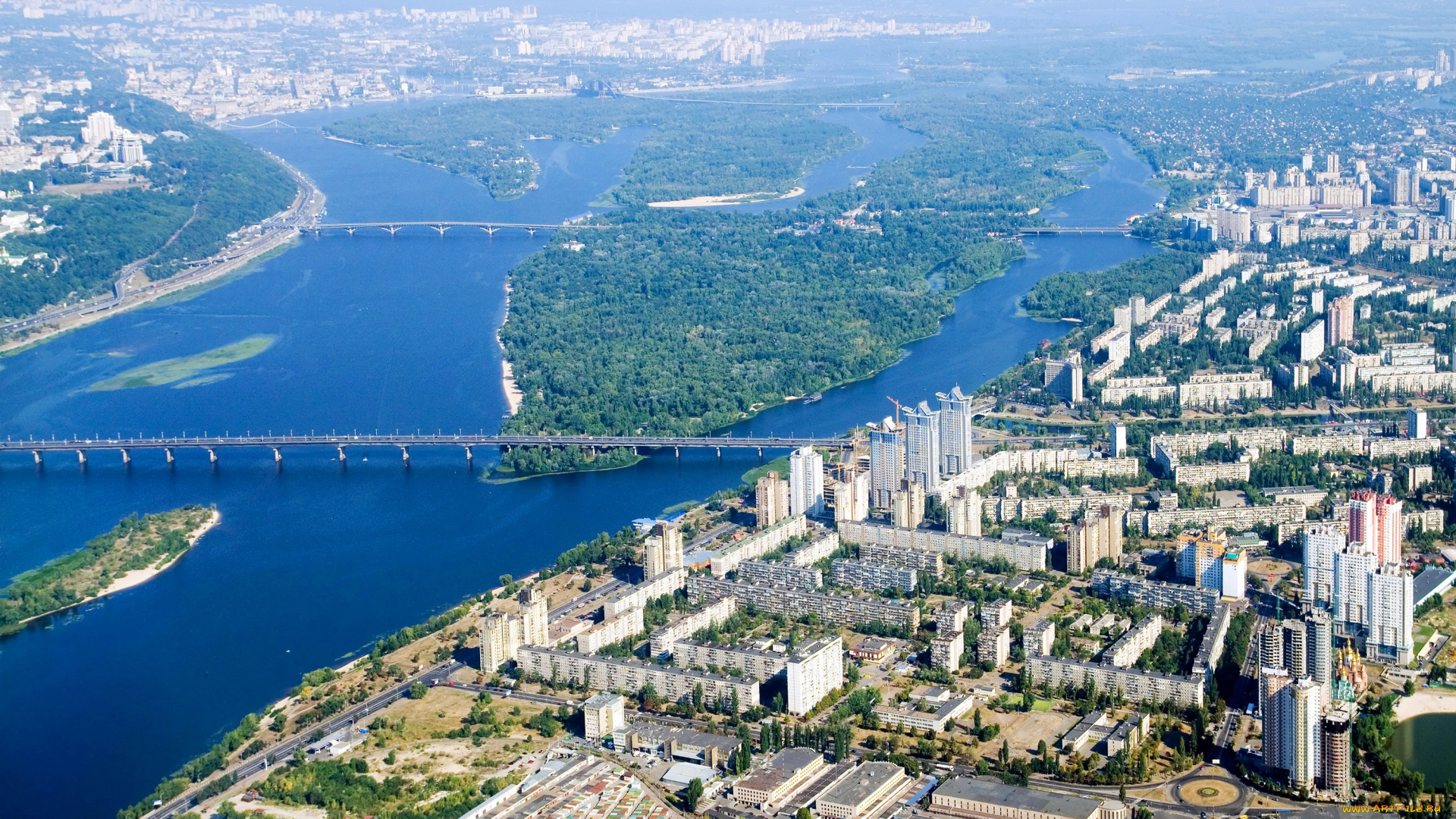 города, киев, , украина, киев, панорама, дома, река, мосты