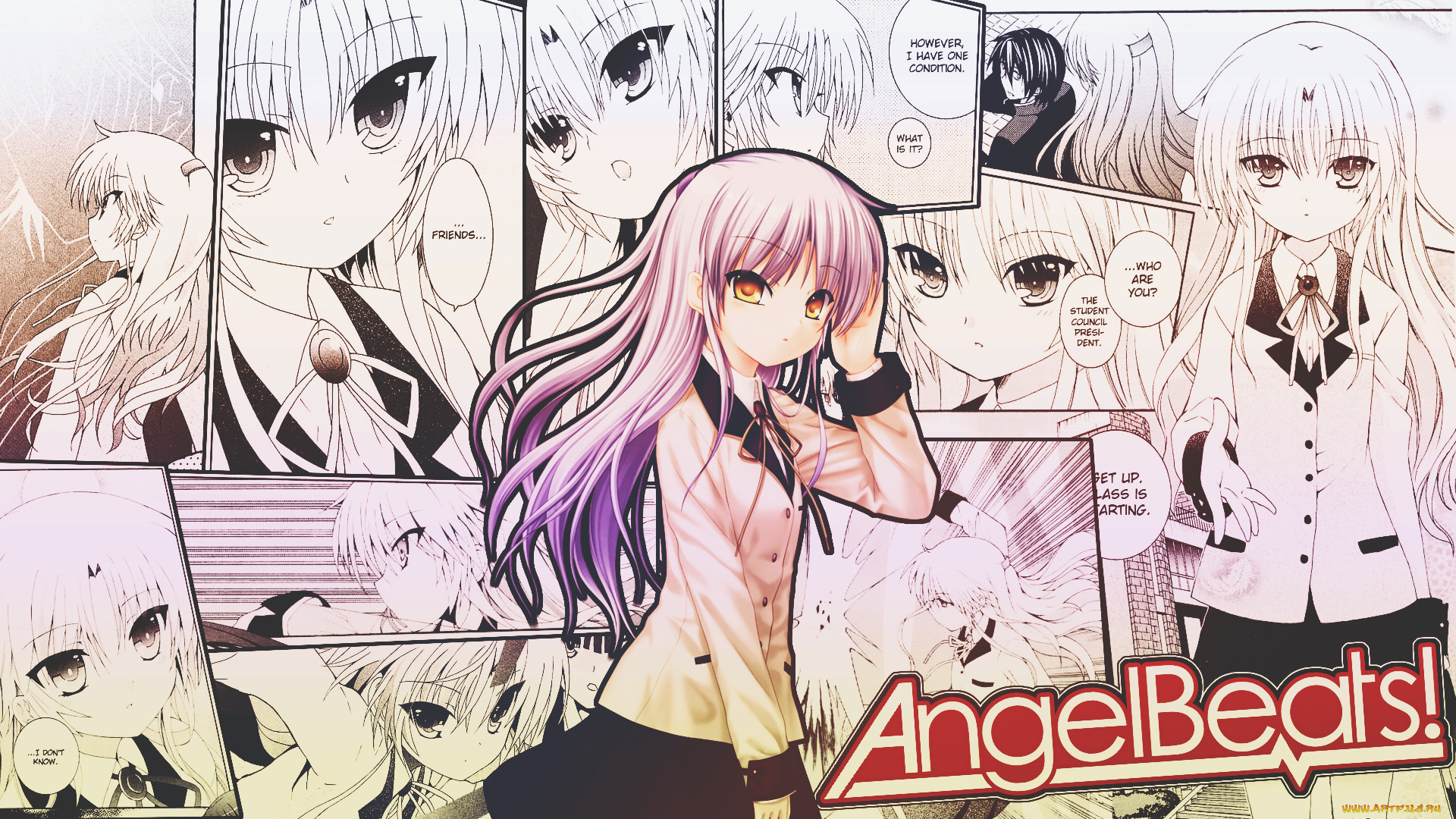 аниме, angel, beats, фон, взгляд, девушка