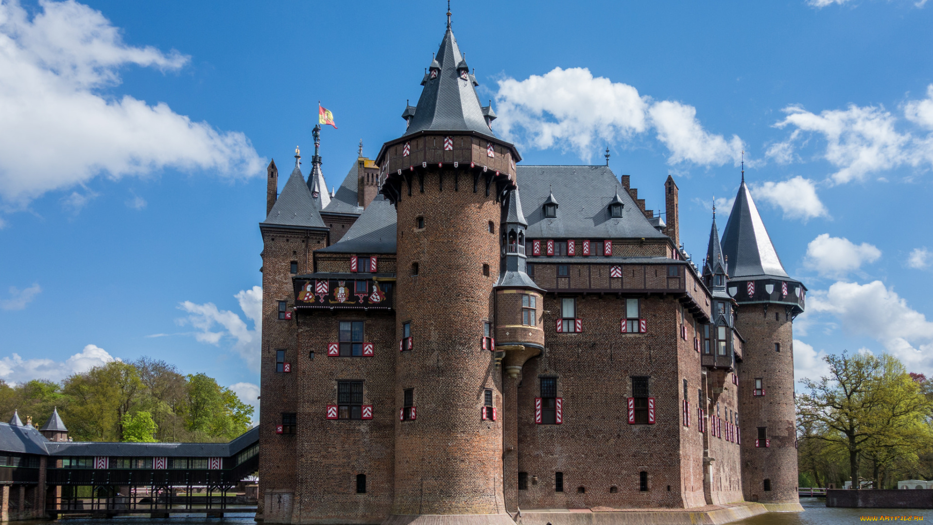 castle, de, haar, города, замки, нидерландов, парк, водоем, замок