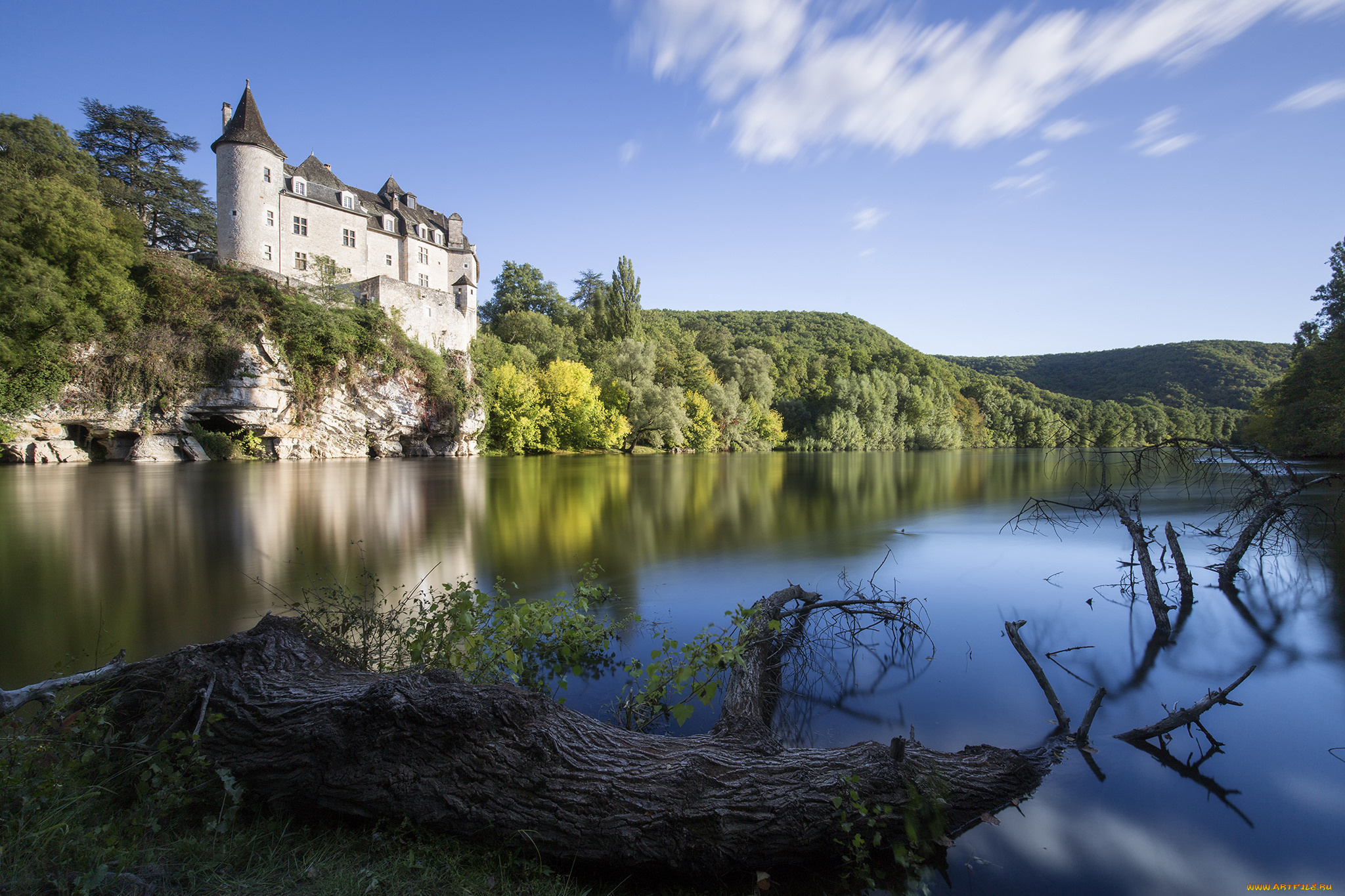 chateau, de, la, treyne, города, -, пейзажи, лес, река, замок