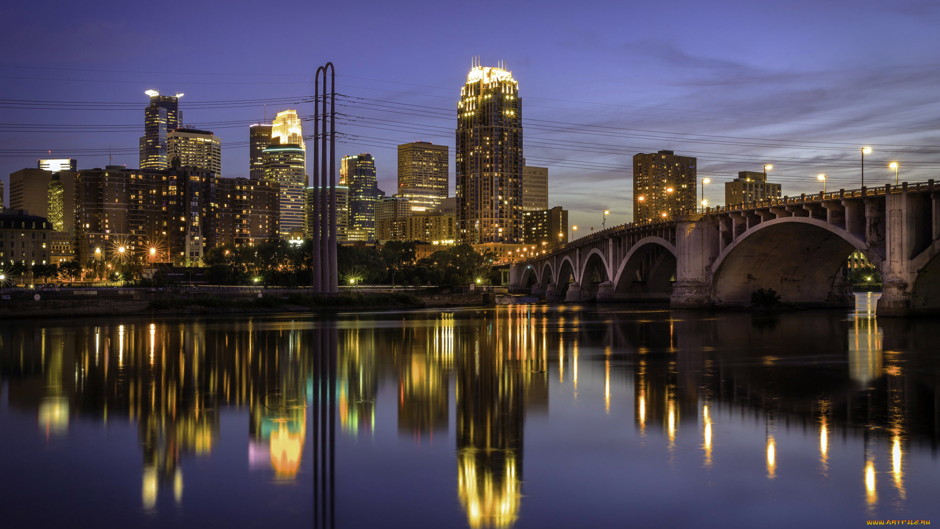 minneapolis, города, -, огни, ночного, города, простор