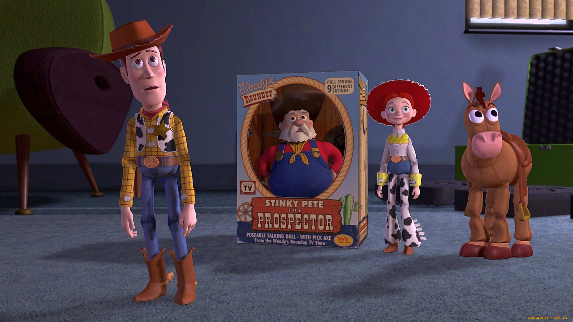 мультфильмы, toy, story, 2, коробка, лошадь, дедушка, девушка, игрушка, ковбой, шляпа