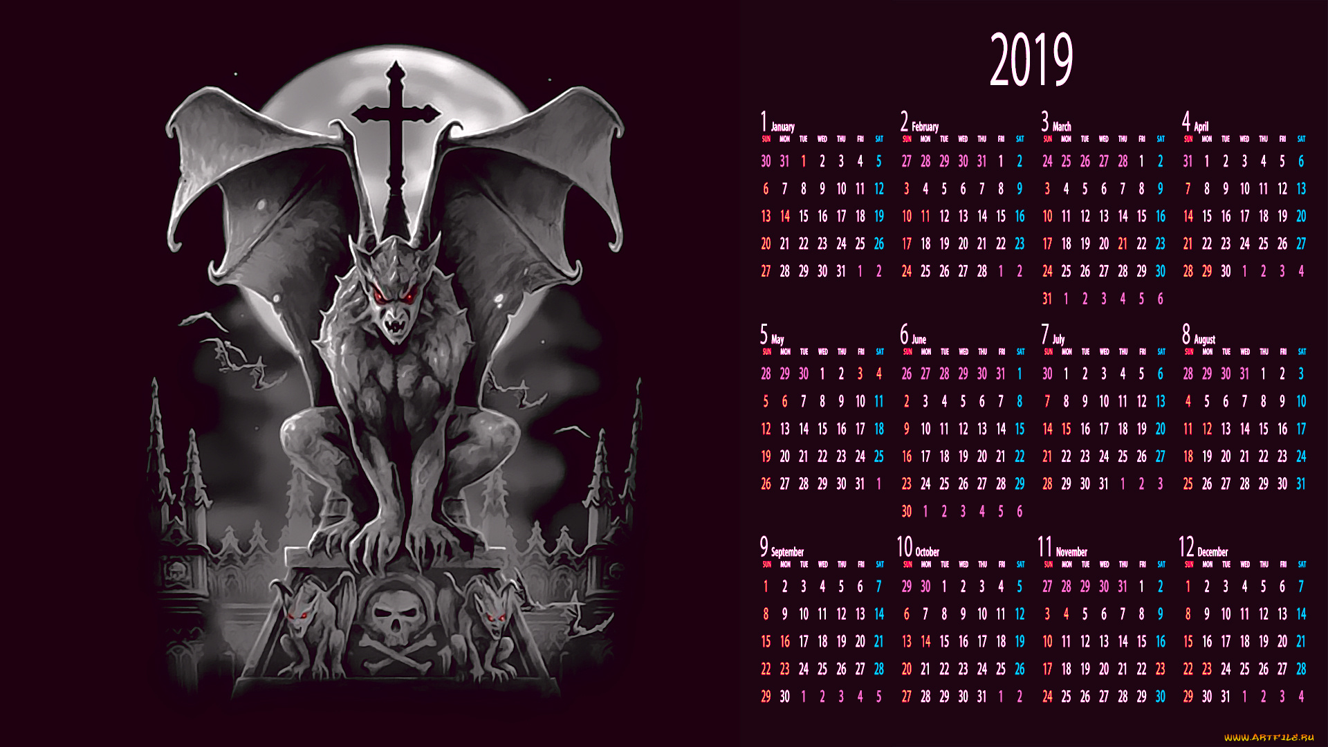 календари, фэнтези, существо, крылья, крест