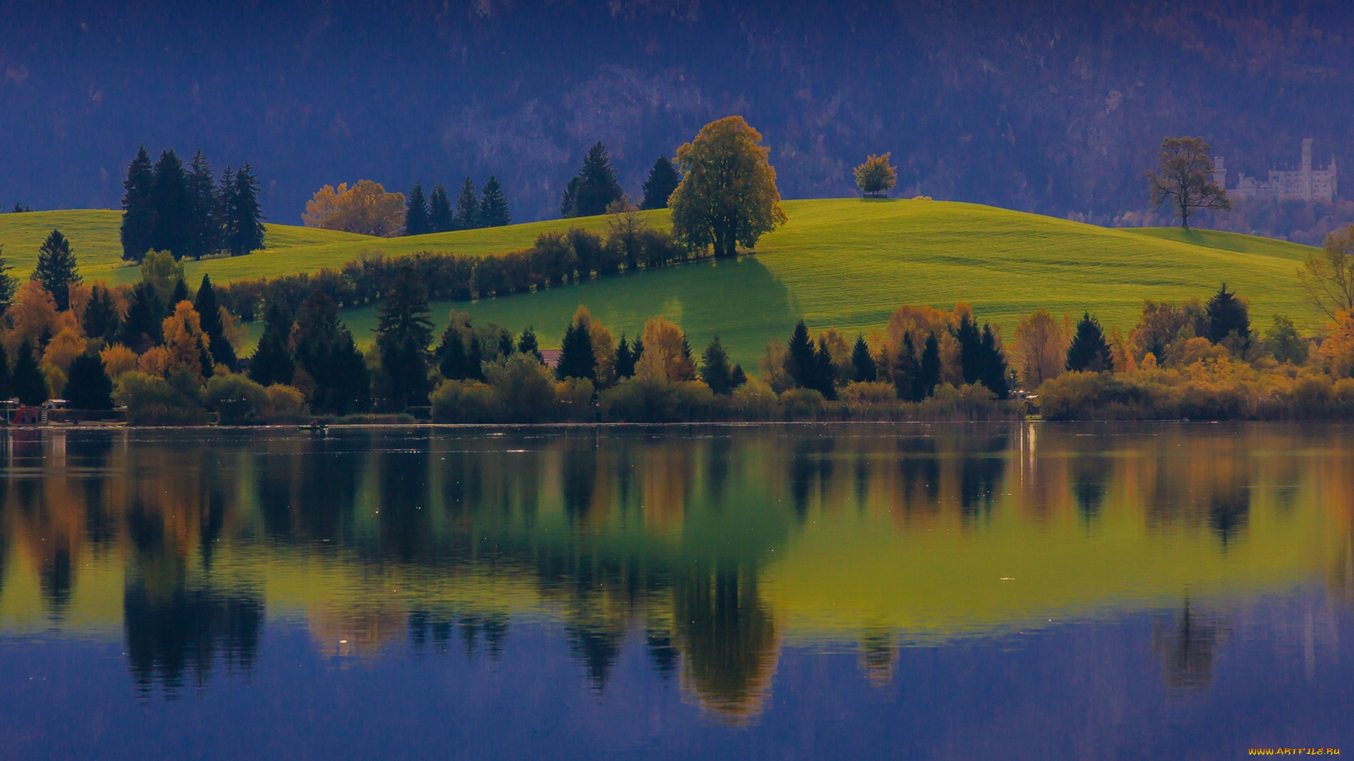 lake, hopfen, bavaria, germany, природа, реки, озера, бавария, am, see, деревья, отражение, панорама, осень, германия, озеро, хопфен