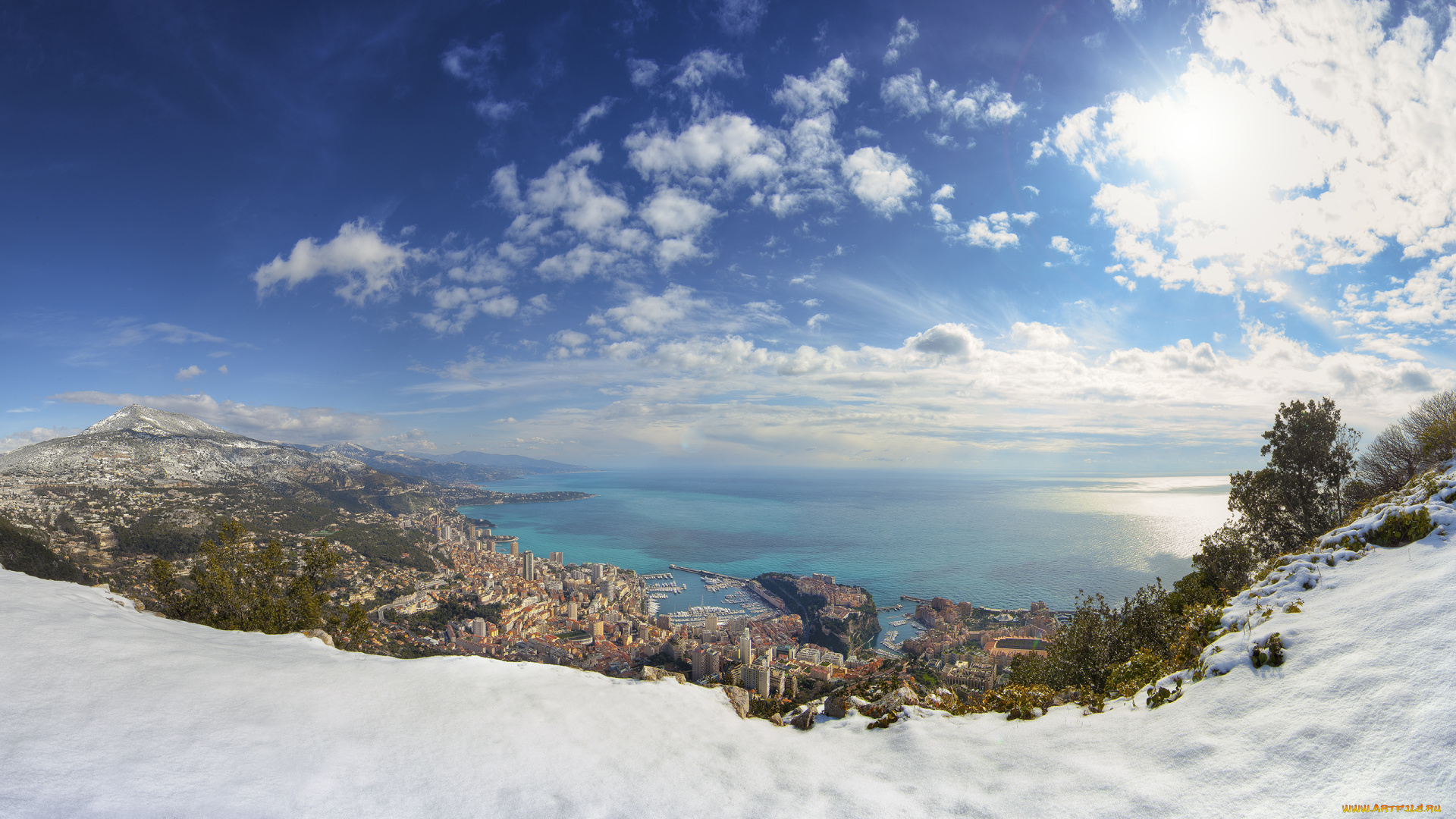monaco, города, монте, карло, монако, панорама, зима