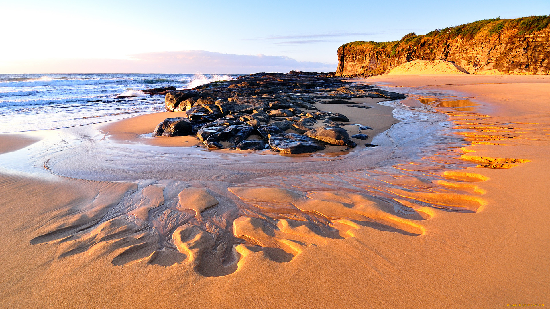 природа, побережье, камни, волны, песок