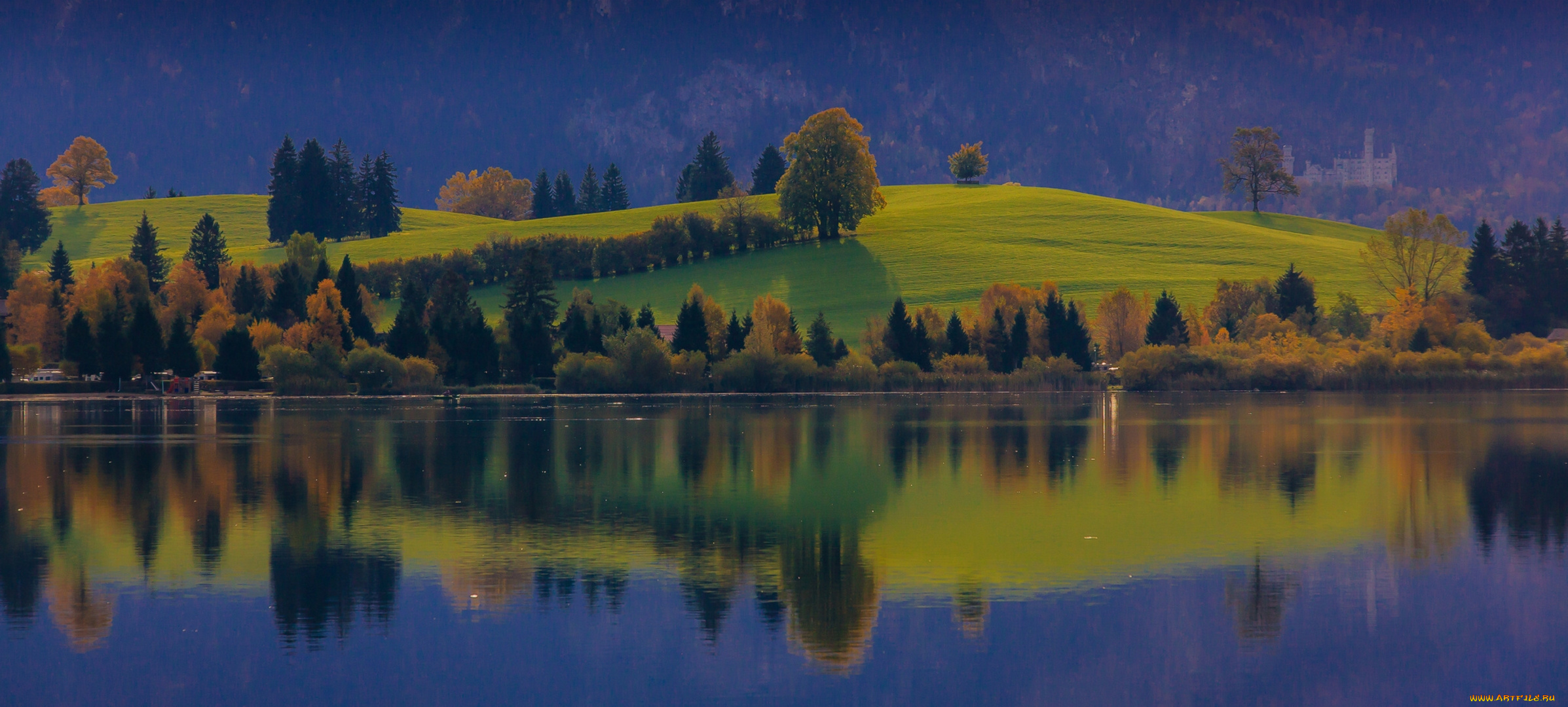 lake, hopfen, bavaria, germany, природа, реки, озера, бавария, am, see, деревья, отражение, панорама, осень, германия, озеро, хопфен