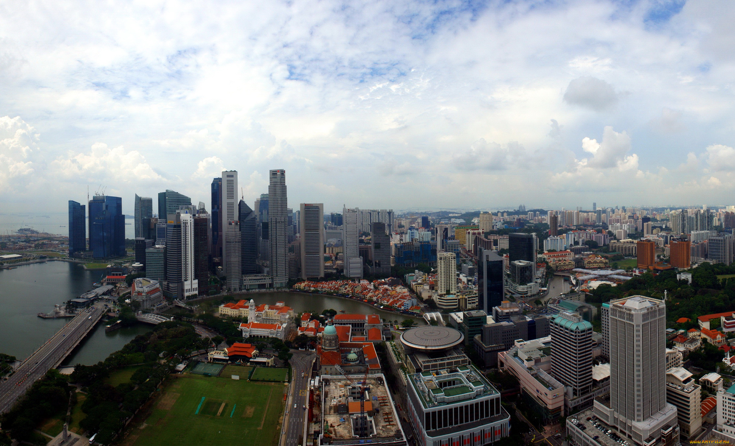 города, сингапур, здания, панорама, дороги, деревья