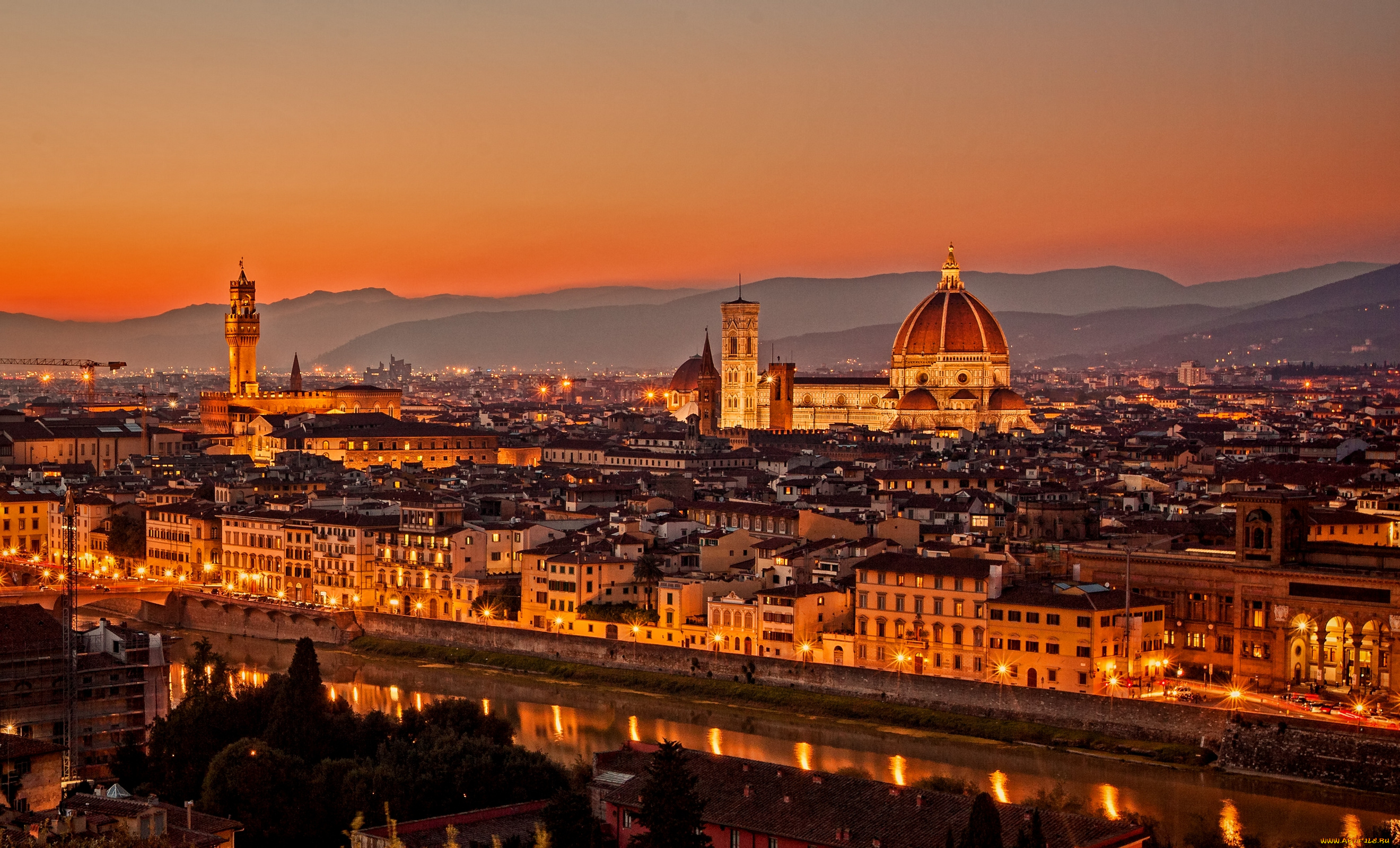 florence, tuscany, italy, города, улицы, площади, набережные, ночной, город, тоскана, здания, собор, река, набережная, панорама