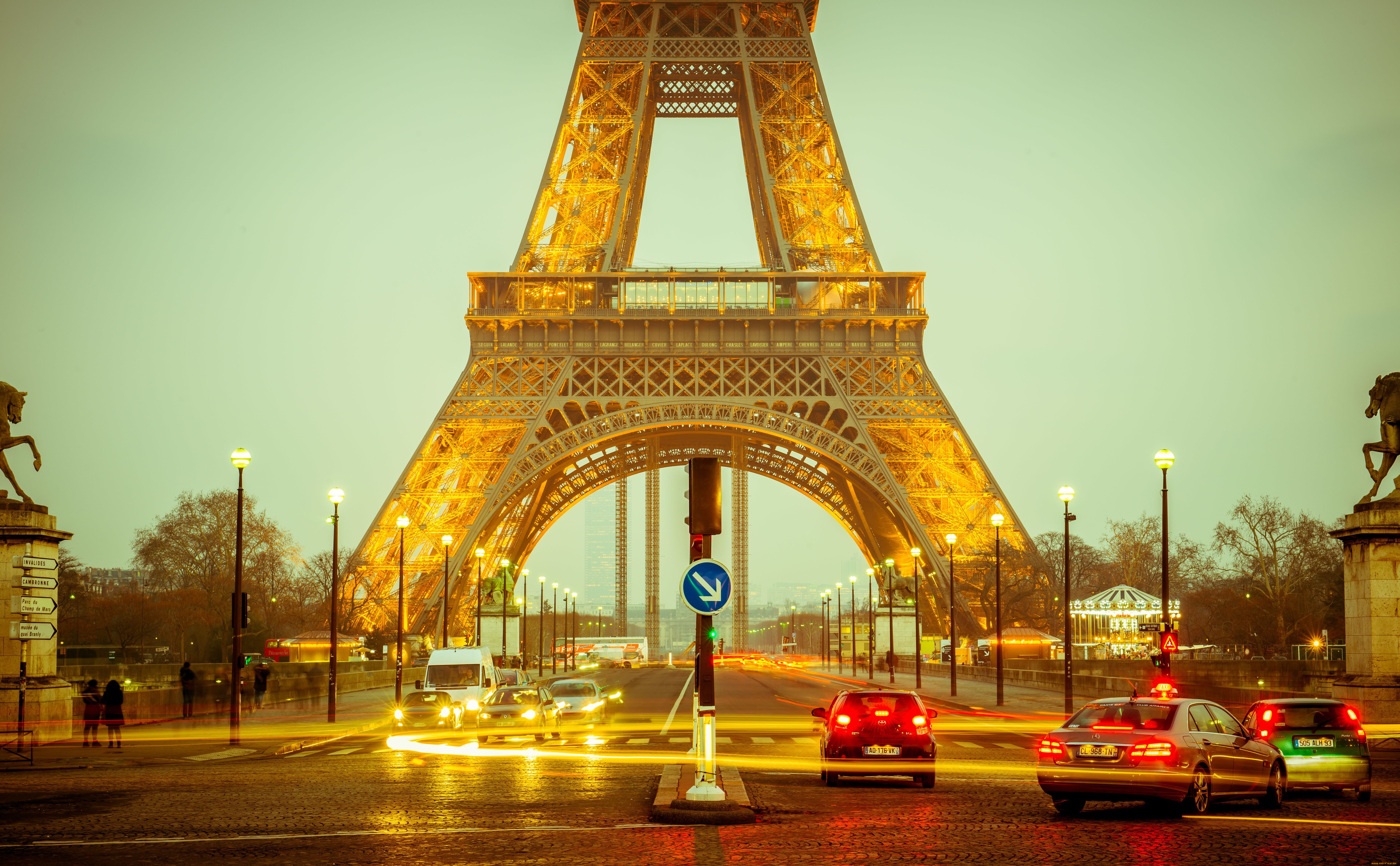 города, париж, франция, eiffel, tower, эйфелева, башня, дорога, paris, france, фонари, дорожный, знак, авто, машины