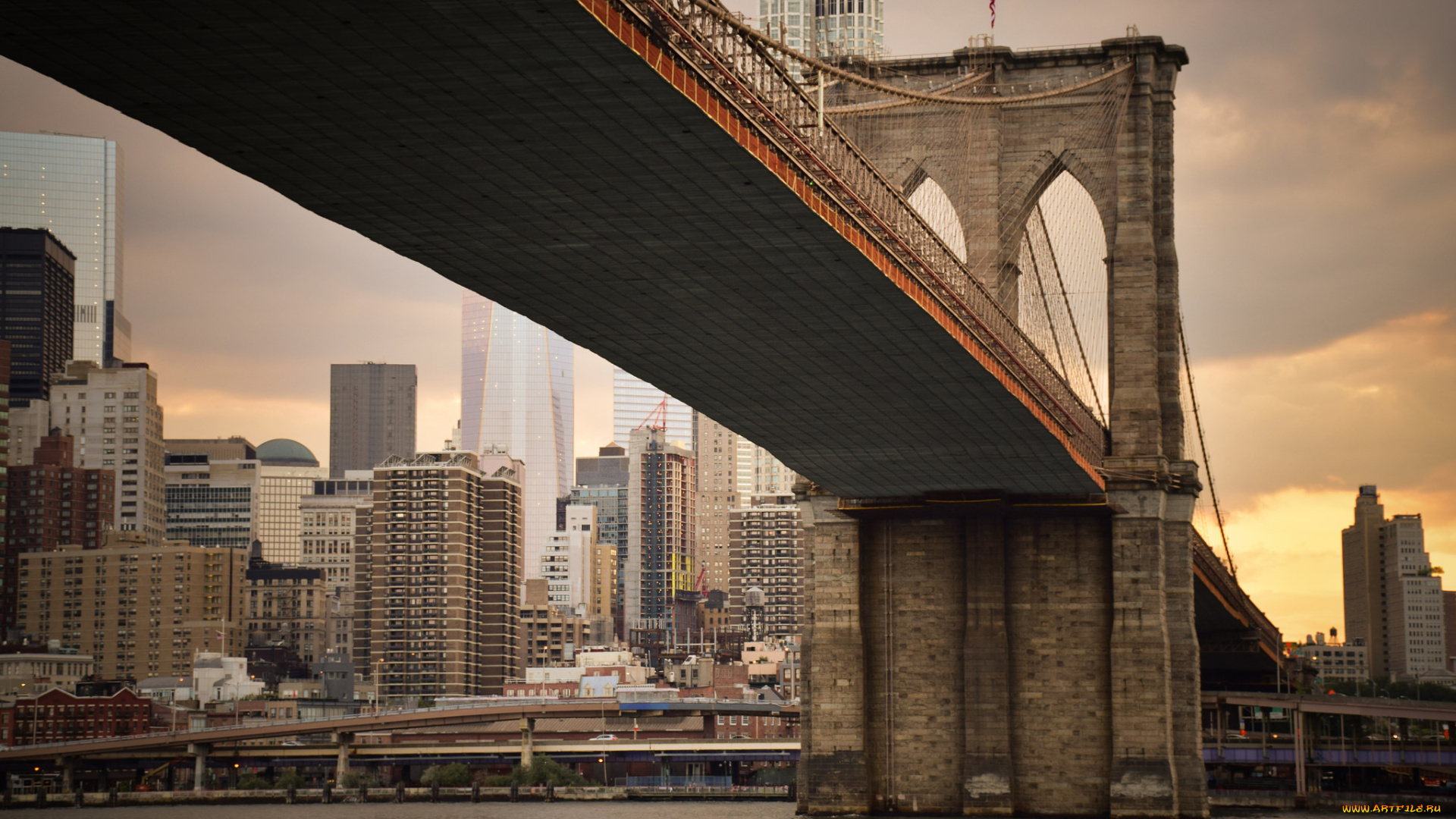 города, -, мосты, бруклинский, мост, город, нью-йорк, здания, brooklyn, bridge