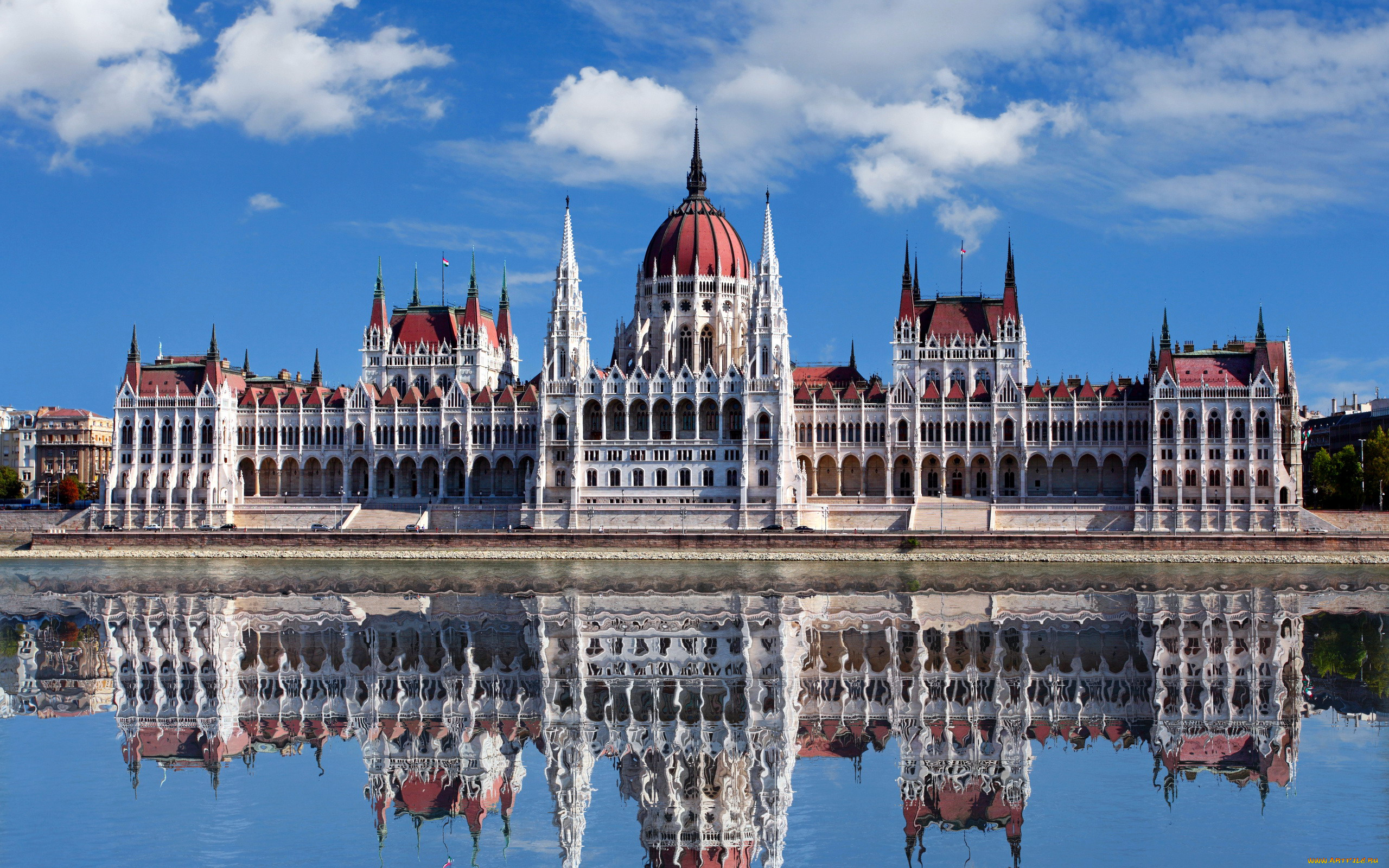 города, будапешт, , венгрия, отражение, здание, река