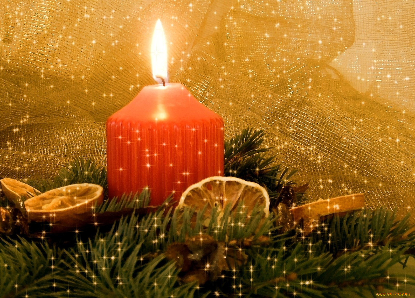 праздничные, новогодние, свечи, огонь, елка, лимон