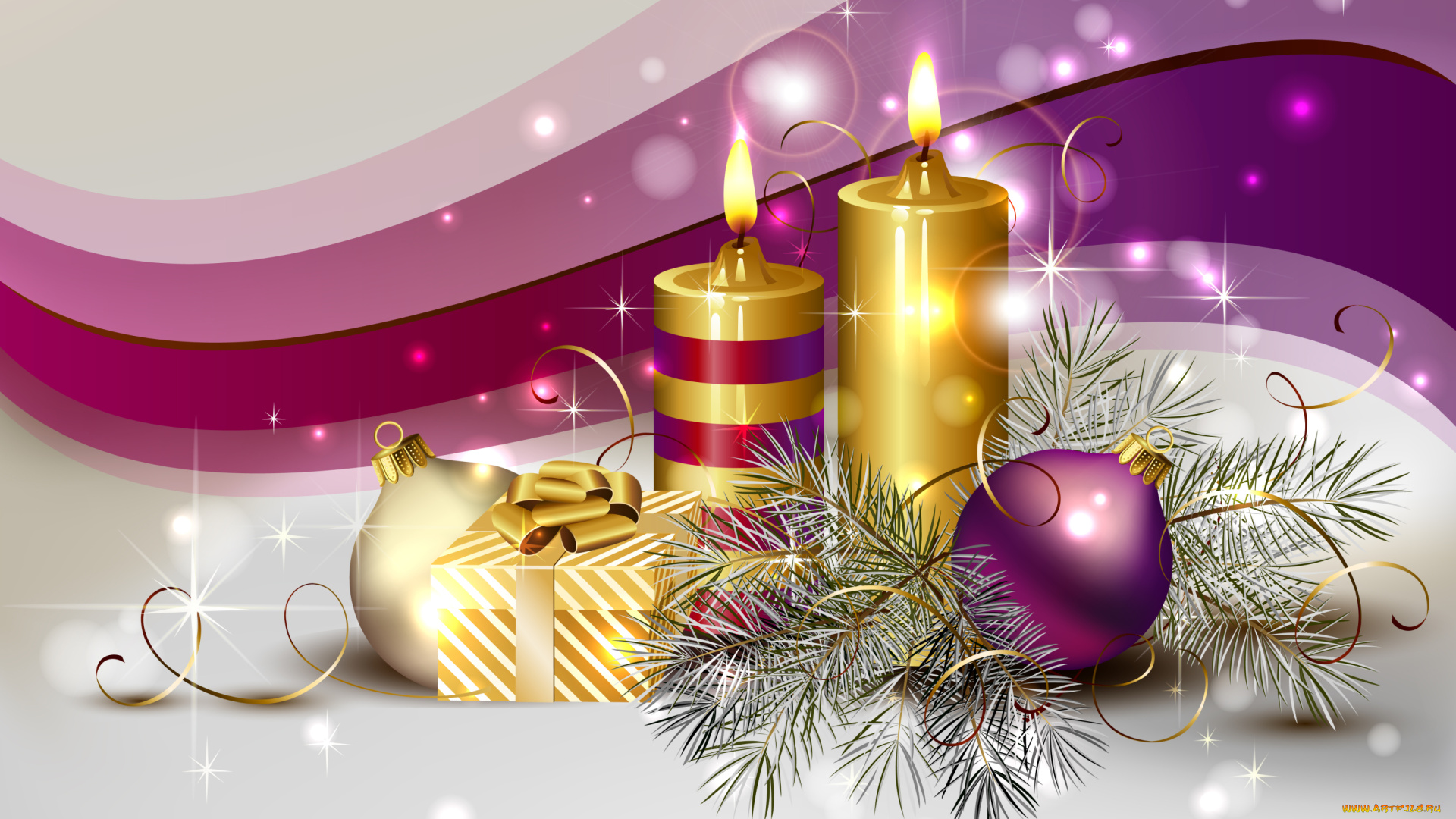 праздничные, векторная, графика, новый, год, шарики, подарок, свечи