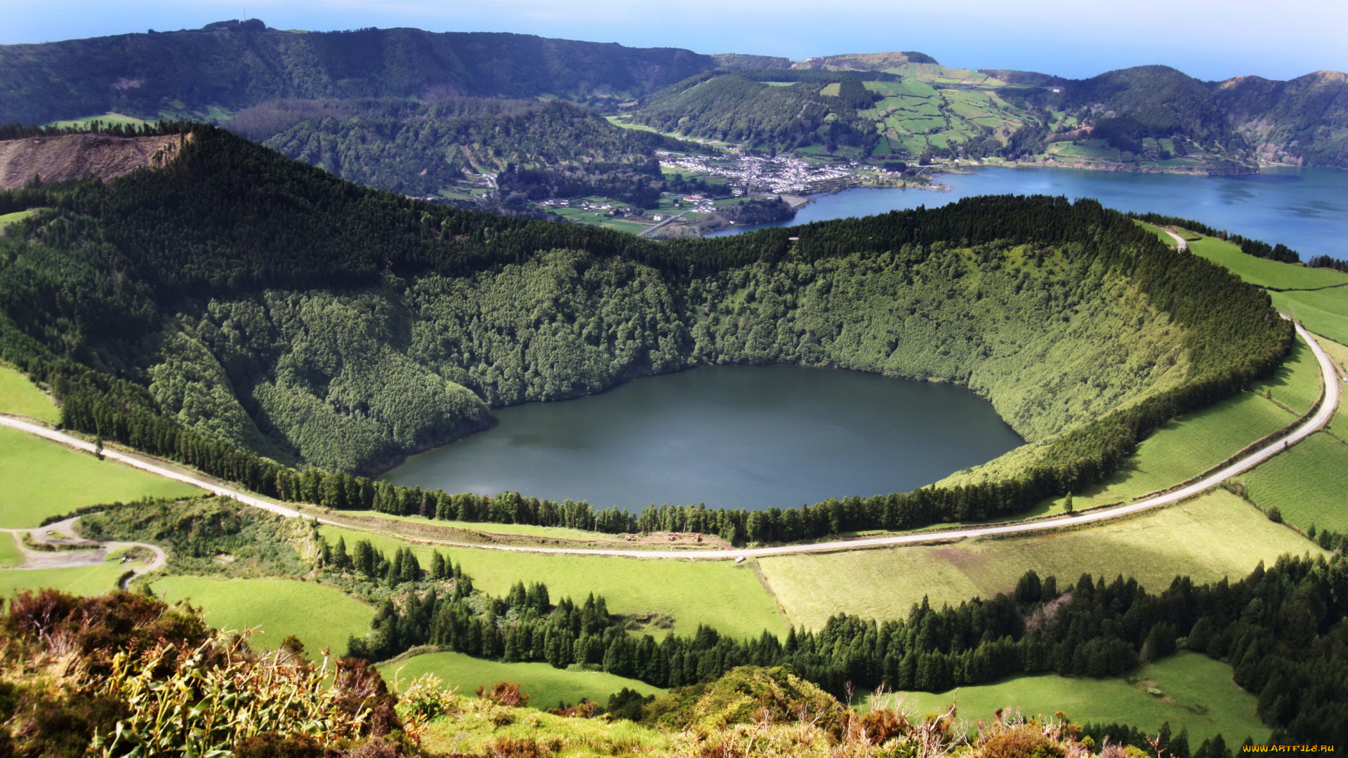 португалия, azores, san, miguel, природа, пейзажи, горы, кратеры, озеро