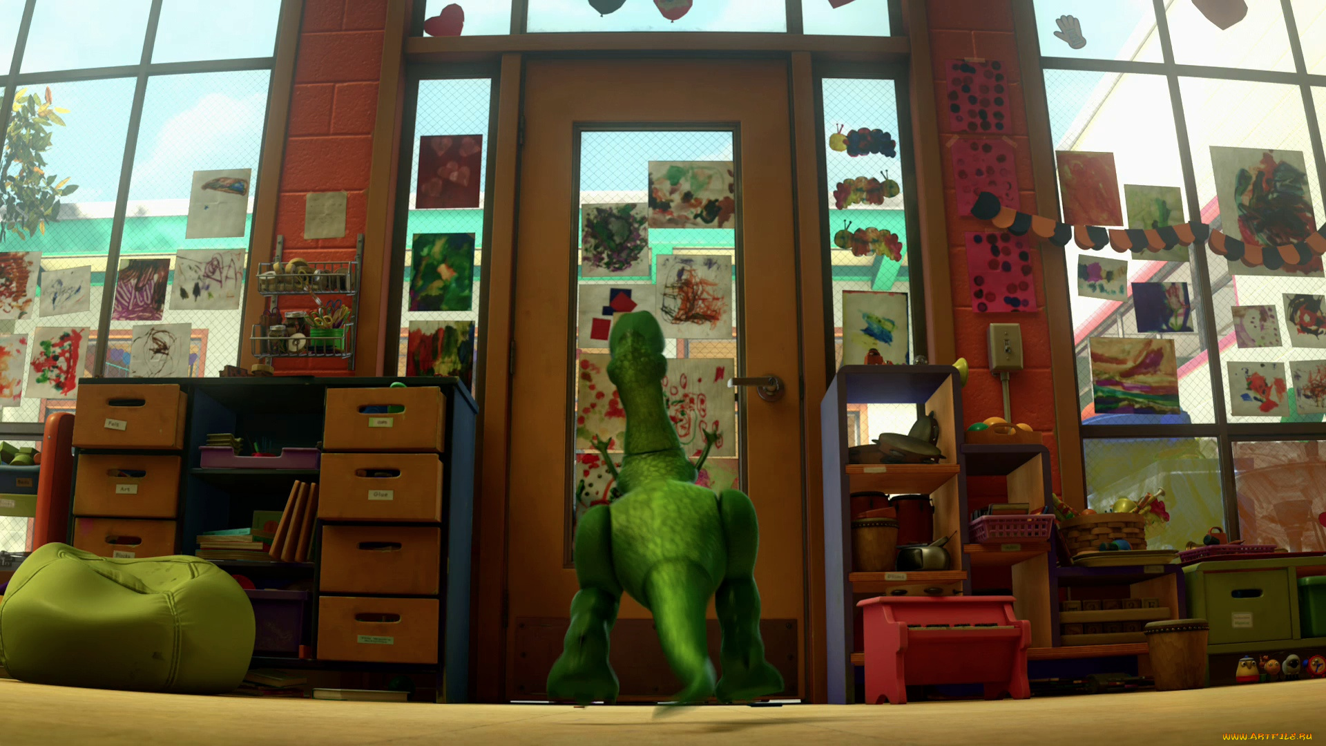 toy, story3, мультфильмы, story, дверь, рисунки, комната, динозавр