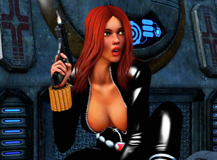 Картинка 3д+графика фантазия+ fantasy рыжая оружие фон взгляд девушка