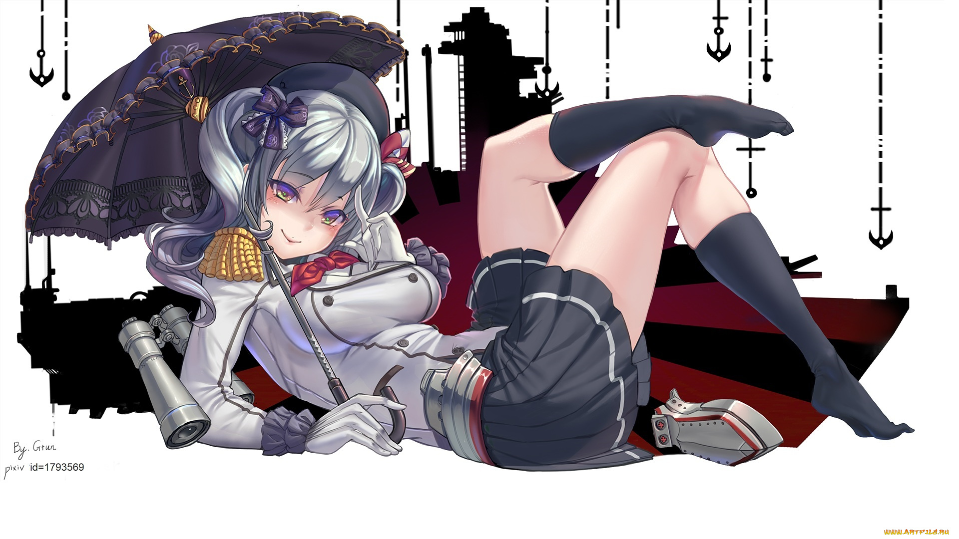 аниме, kantai, collection, зонтик, девушка, арт