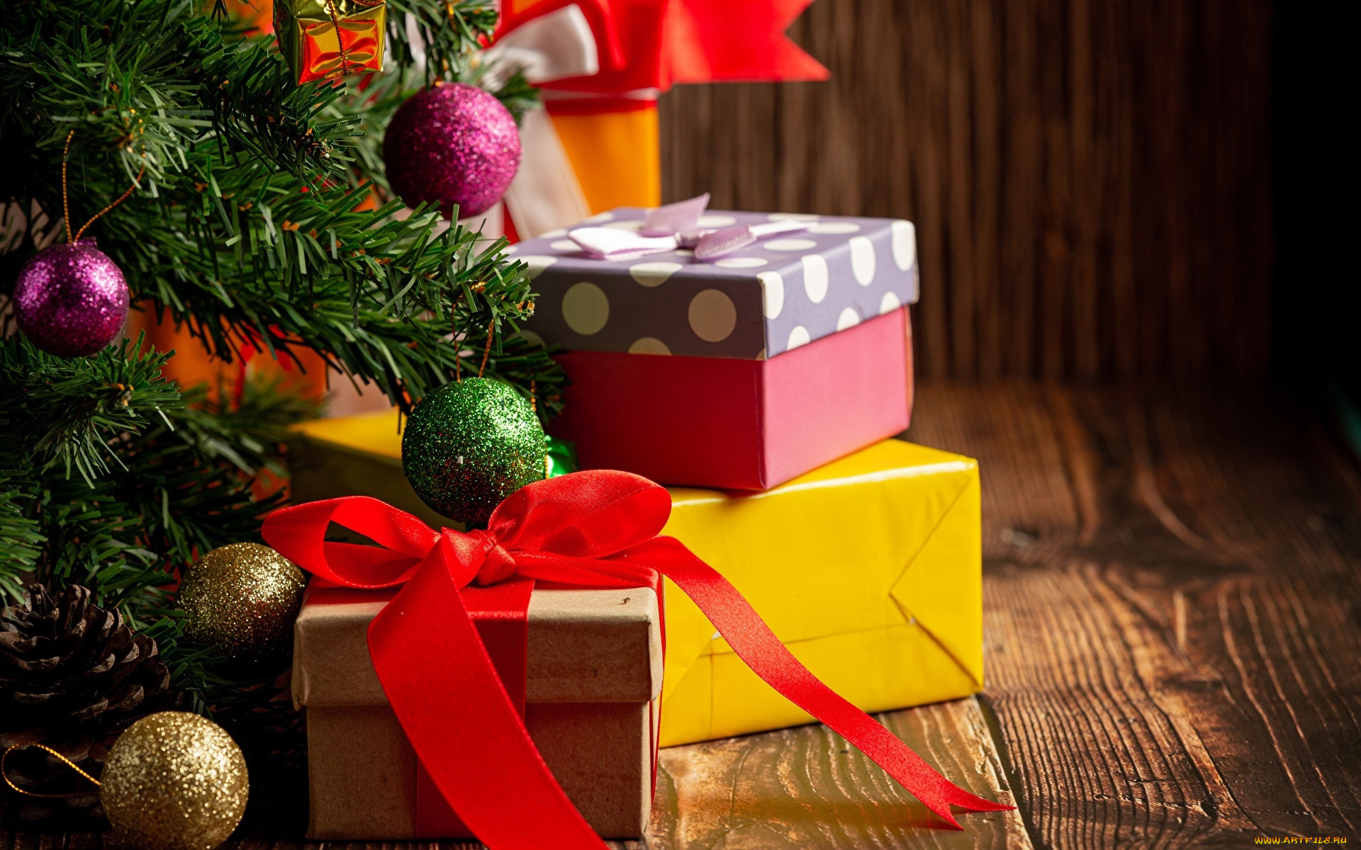 праздничные, подарки, и, коробочки, шарики, подарки, елка