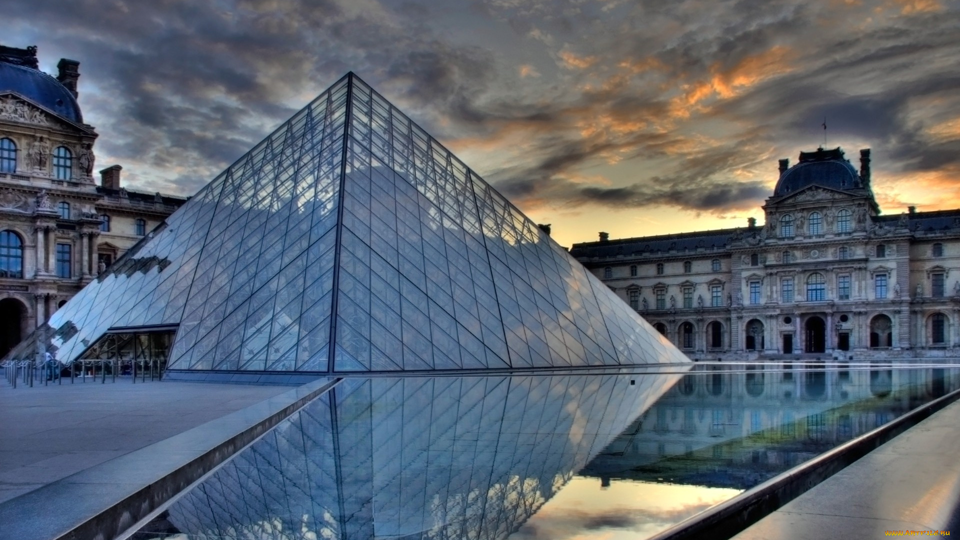 лувр, париж, франция, города, площадь, музей, треугольник