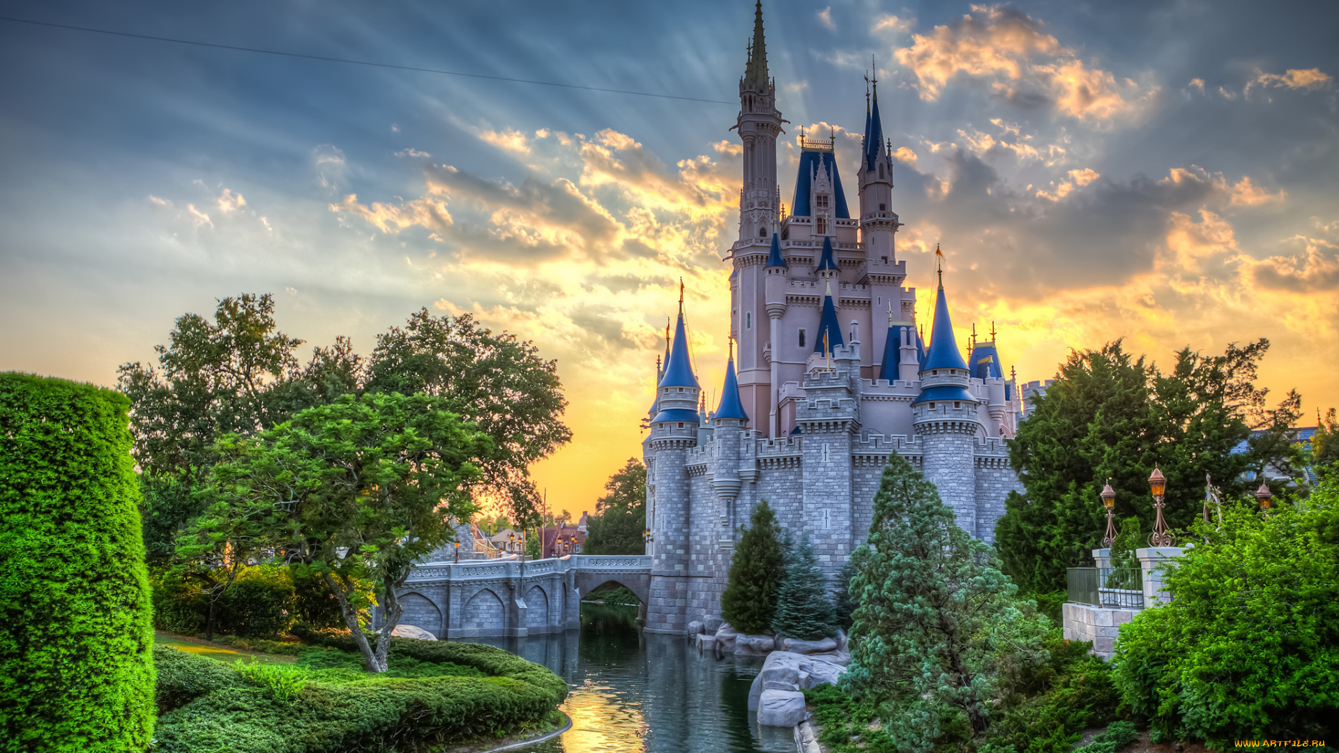 cinderella, castle, -, sunset, города, диснейленд, башни, стены, замок