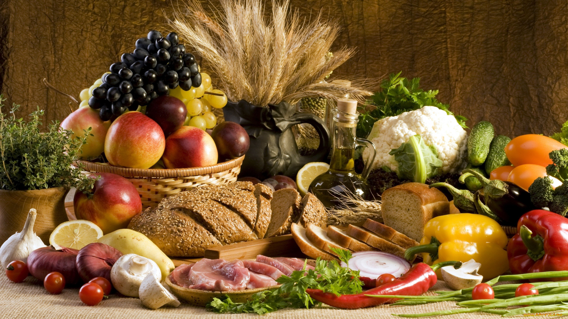 еда, разное, хлеб, овощи, мясо, фрукты, масло